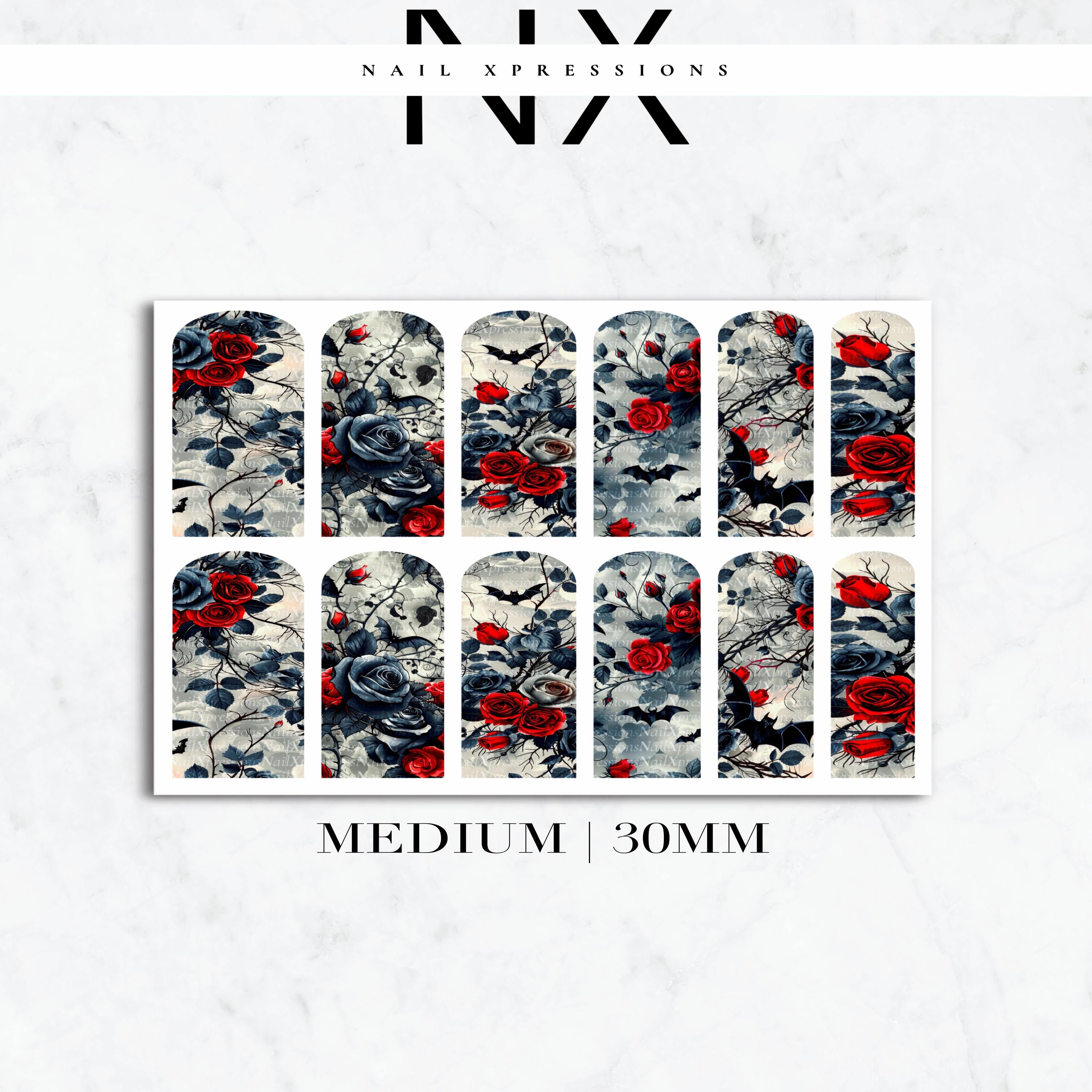 Dark Roses and Spider Web Decals | Nail Art Water Transfer | Nail Wraps