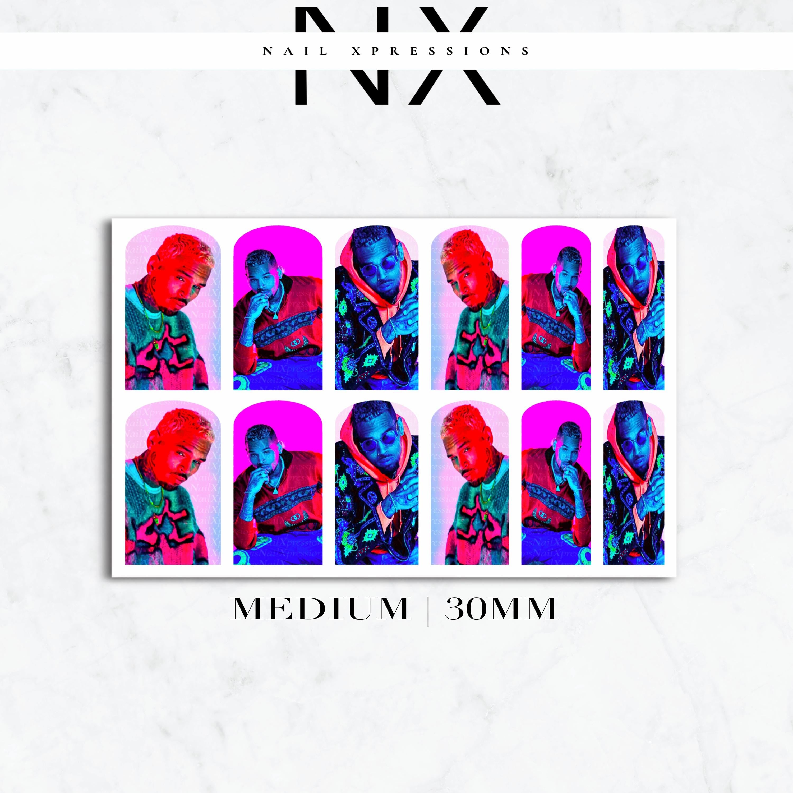 Pink Chris Breezy Brown Nail Decals | Nail Art Water Transfer | Nail Wraps