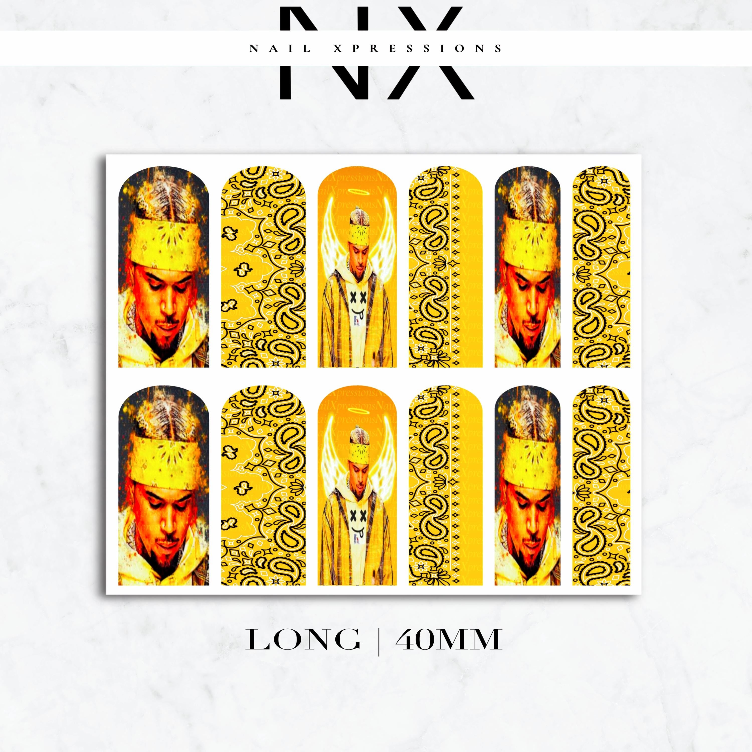 Yellow Chris B. Breezy Nail Decals | Nail Art Water Transfer | Nail Wraps