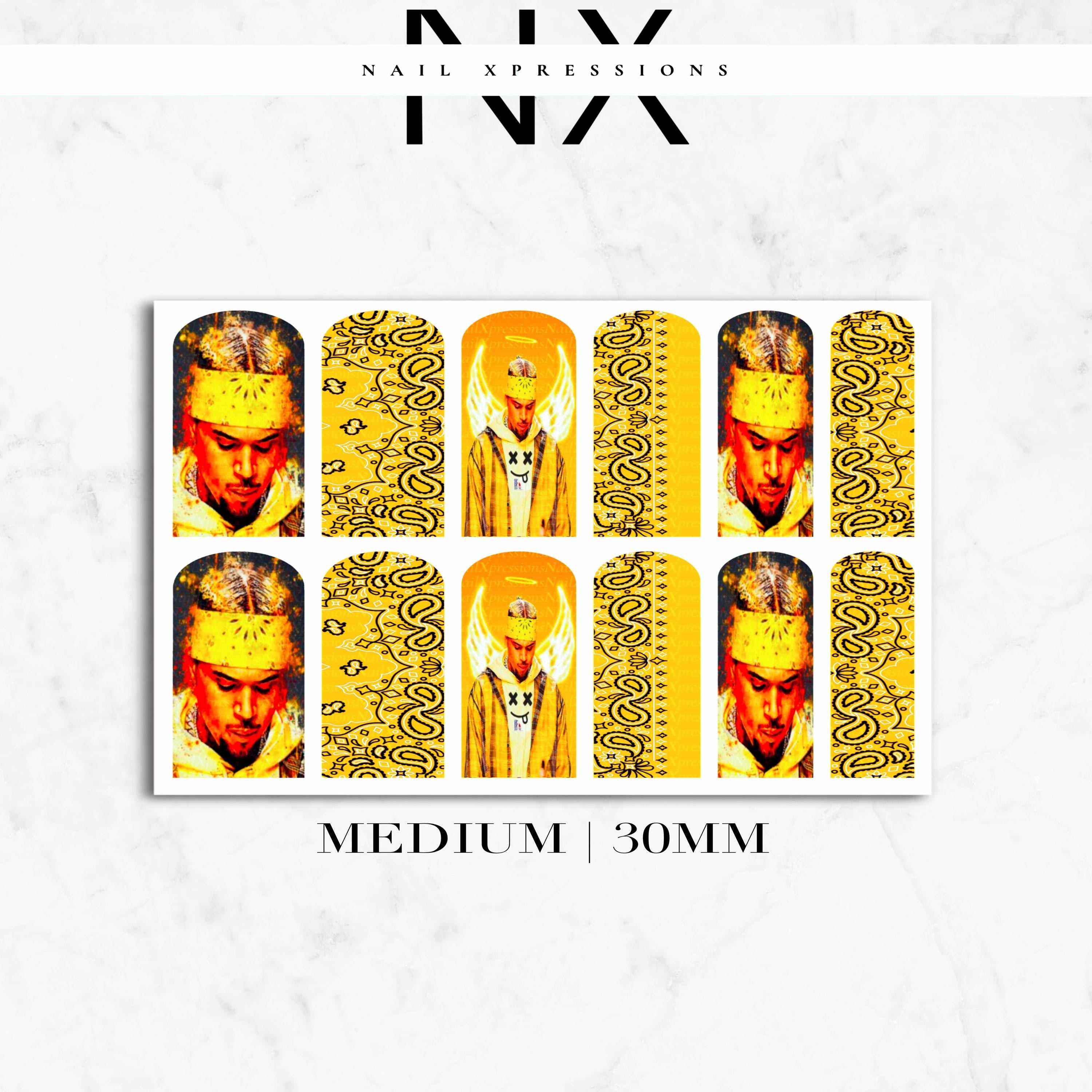 Yellow Chris B. Breezy Nail Decals | Nail Art Water Transfer | Nail Wraps