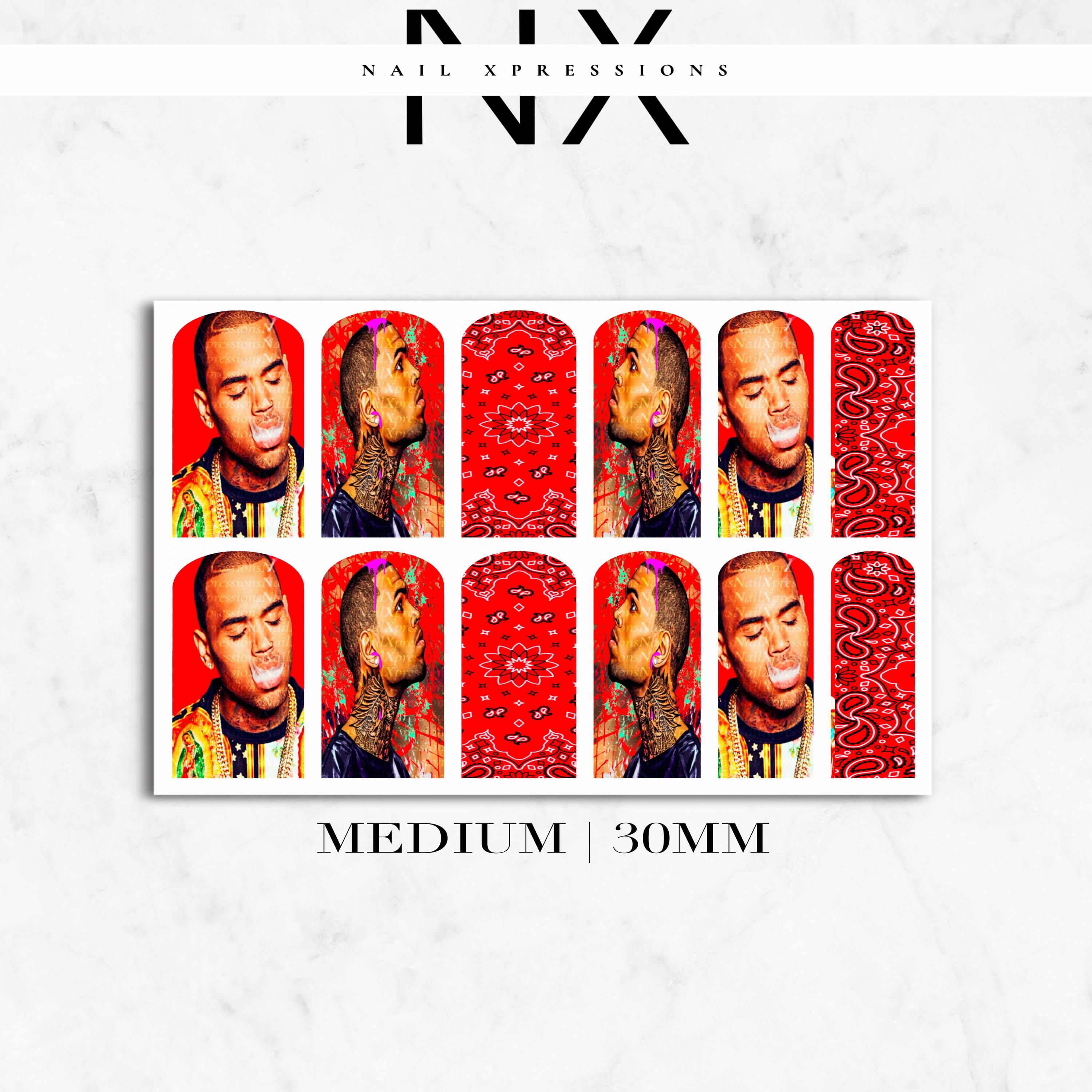 Red Chris B. Breezy Nail Decals | Nail Art Water Transfer | Nail Wraps