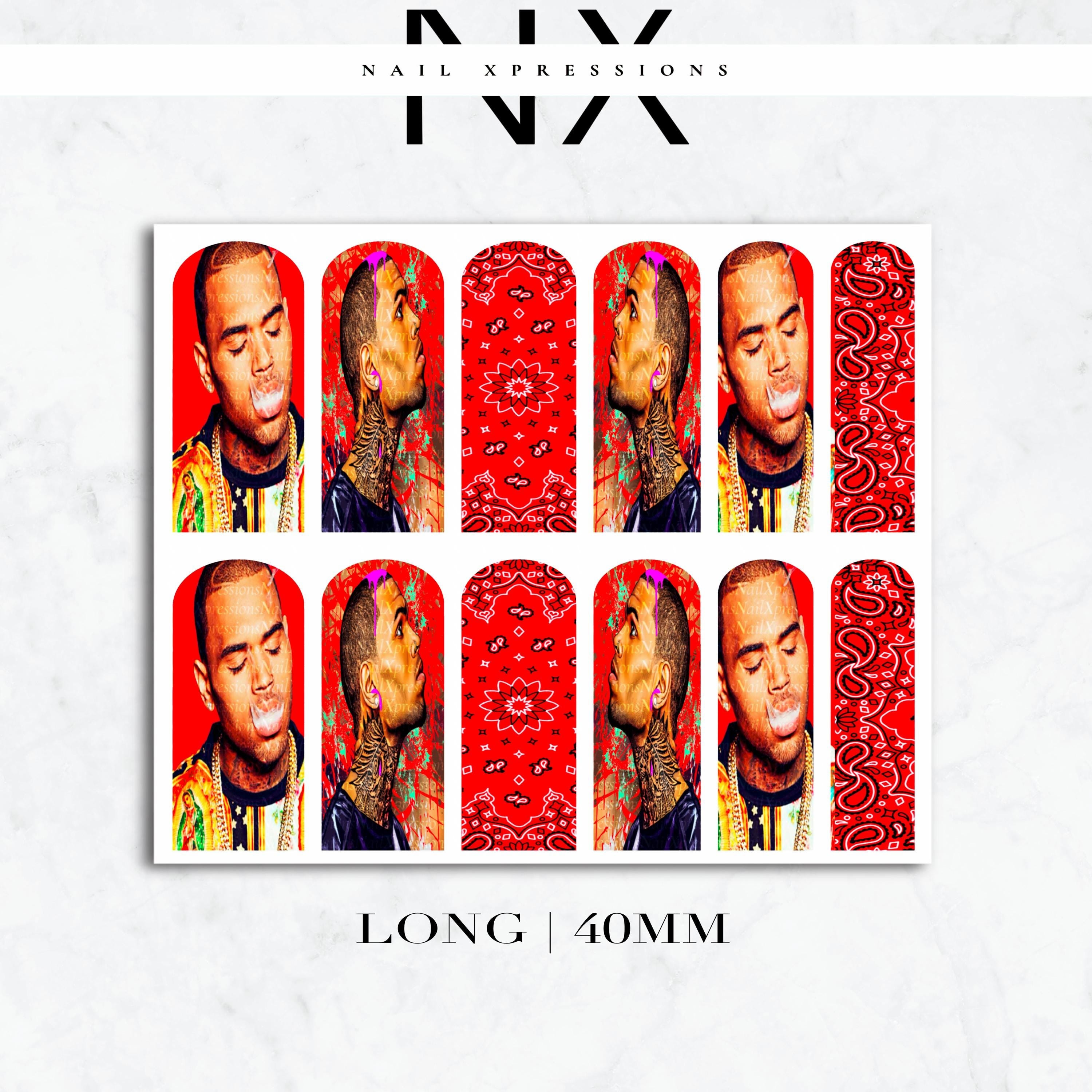 Red Chris B. Breezy Nail Decals | Nail Art Water Transfer | Nail Wraps