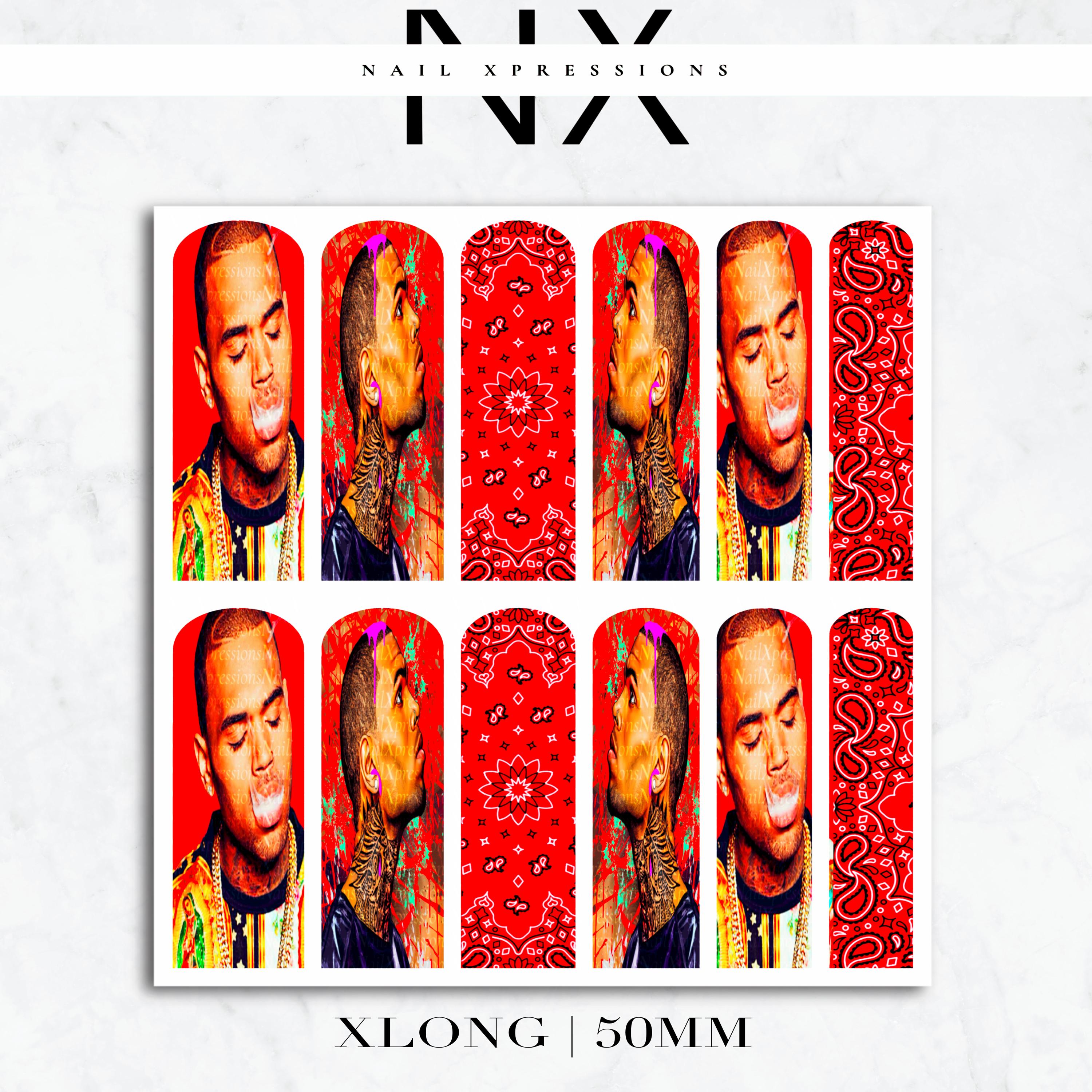 Red Chris B. Breezy Nail Decals | Nail Art Water Transfer | Nail Wraps