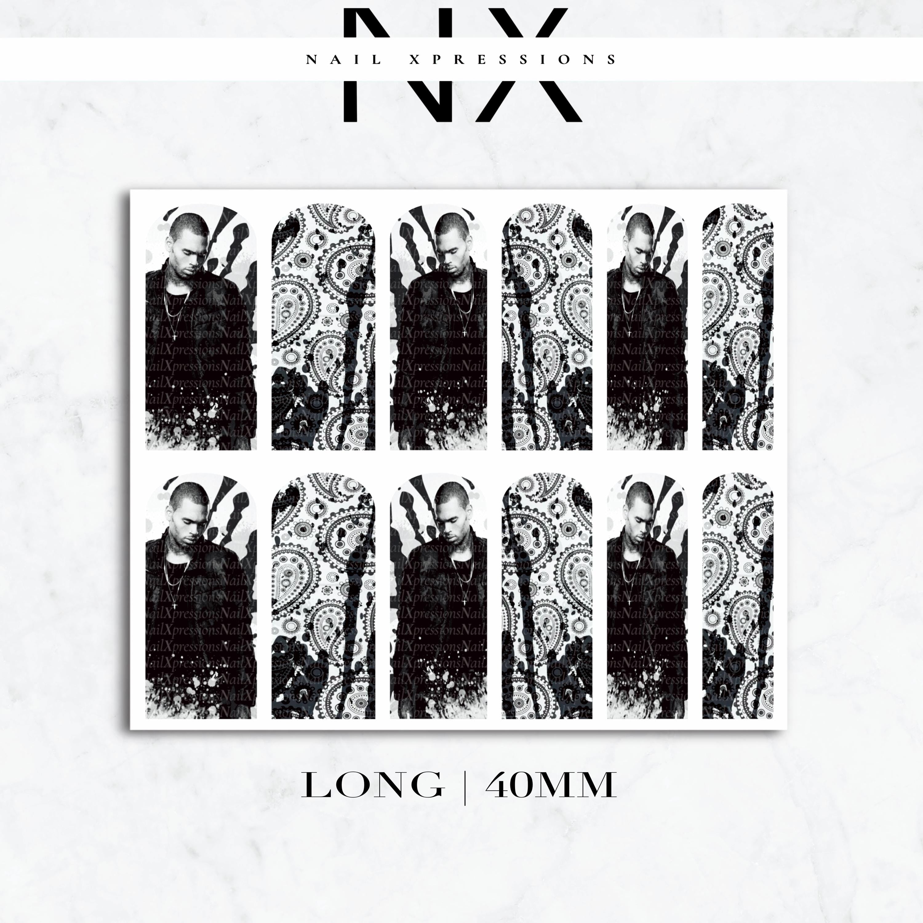 Monochrome Chris Breezy Brown Nail Decals | Nail Art Water Transfer | Nail Wraps