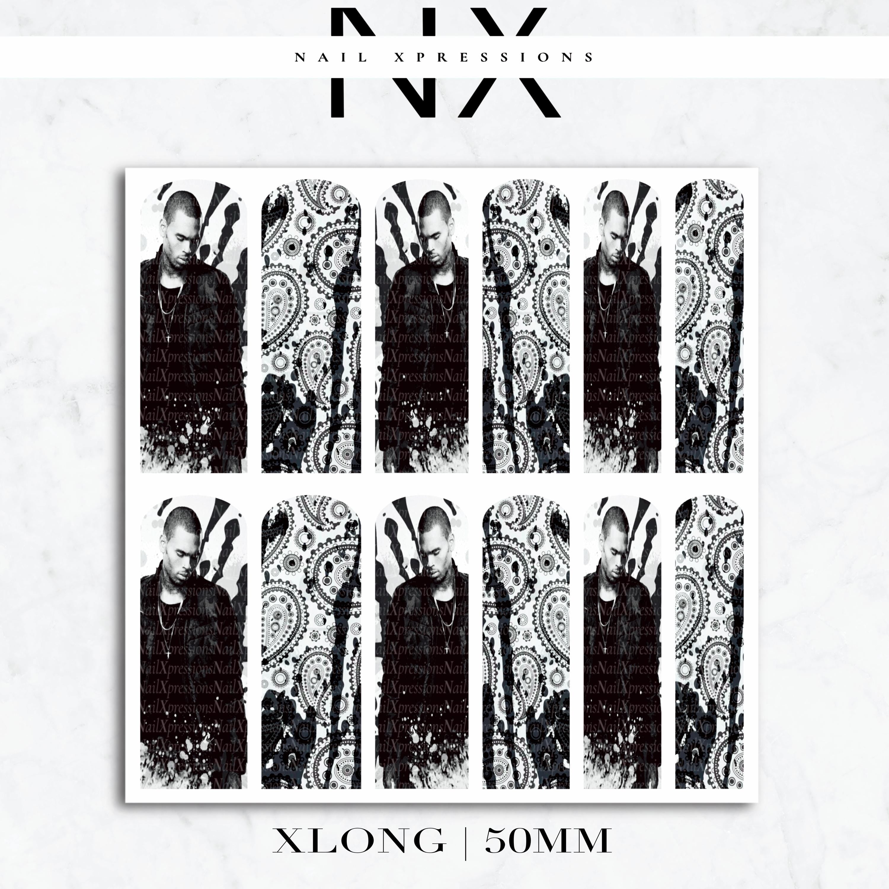 Monochrome Chris Breezy Brown Nail Decals | Nail Art Water Transfer | Nail Wraps