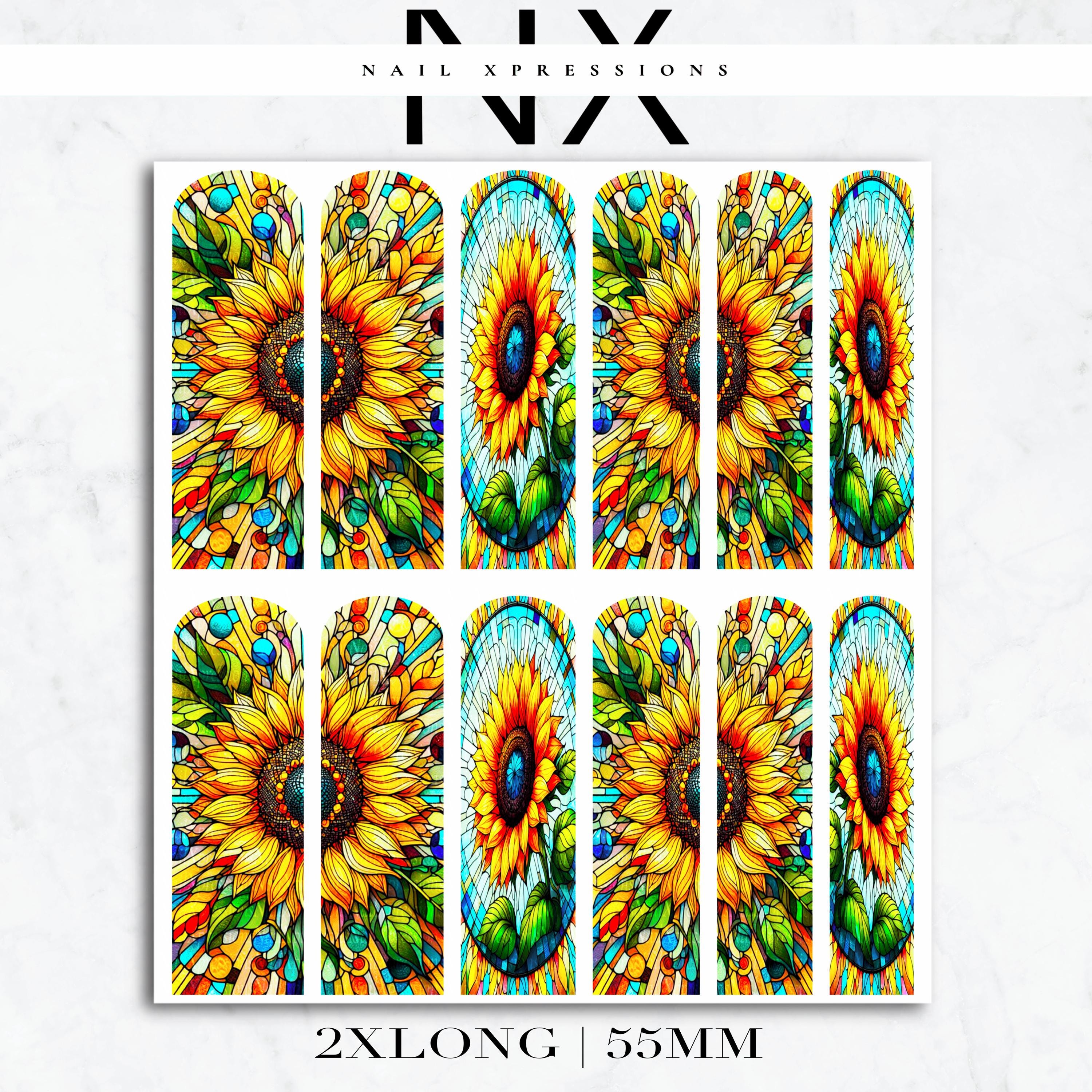 Stained Glass Sunflower Nail Decals | Nail Art Water Transfer | Nail Wraps
