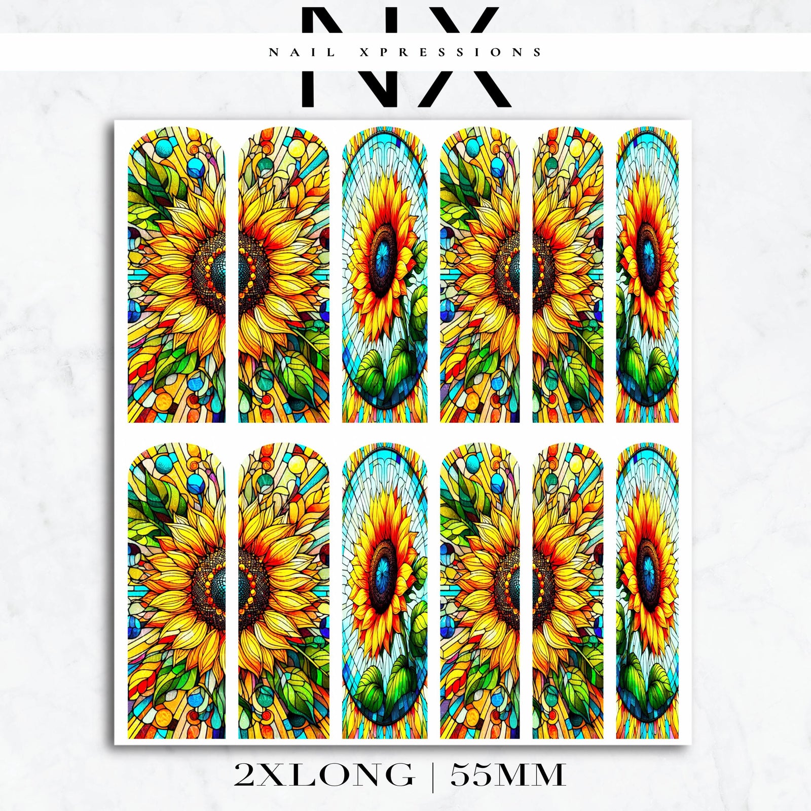 Stained Glass Sunflower Nail Decals | Nail Art Water Transfer | Nail Wraps