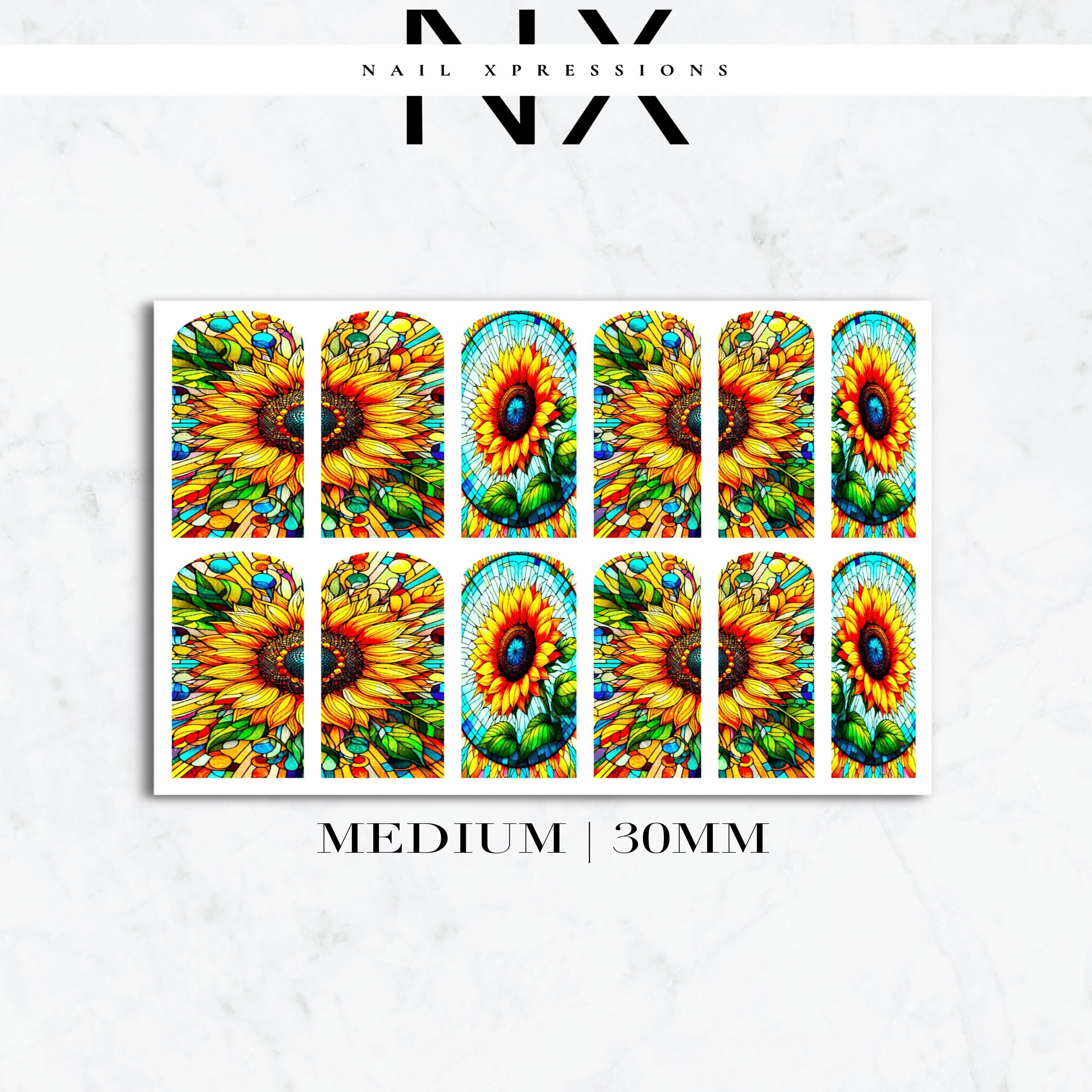 Stained Glass Sunflower Nail Decals | Nail Art Water Transfer | Nail Wraps