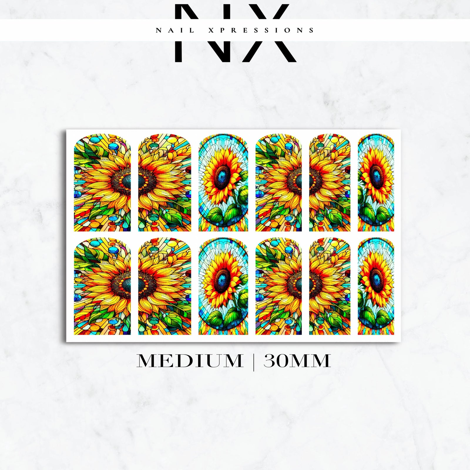 Stained Glass Sunflower Nail Decals | Nail Art Water Transfer | Nail Wraps