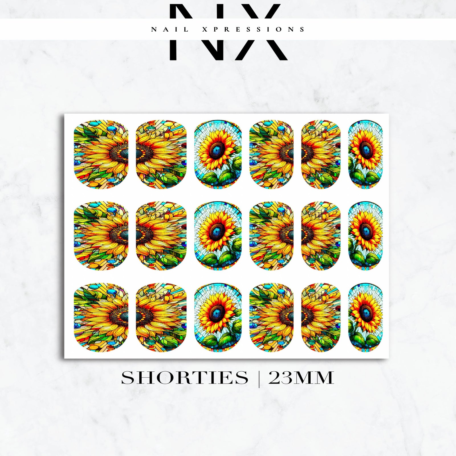 Stained Glass Sunflower Nail Decals | Nail Art Water Transfer | Nail Wraps