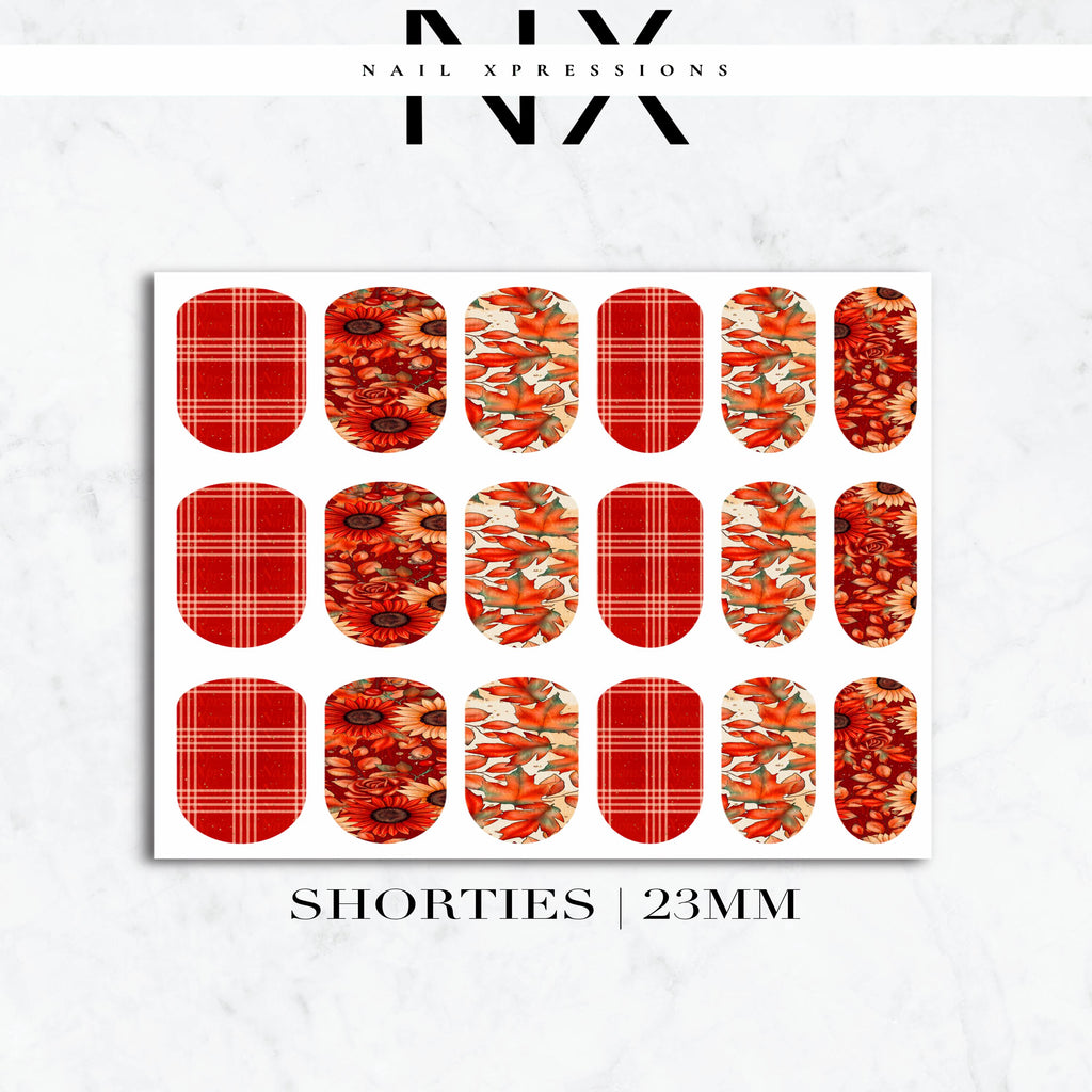 Plaid Fall Leaves and Flower Nail Decals | Nail Art Water Transfer | Nail Wraps