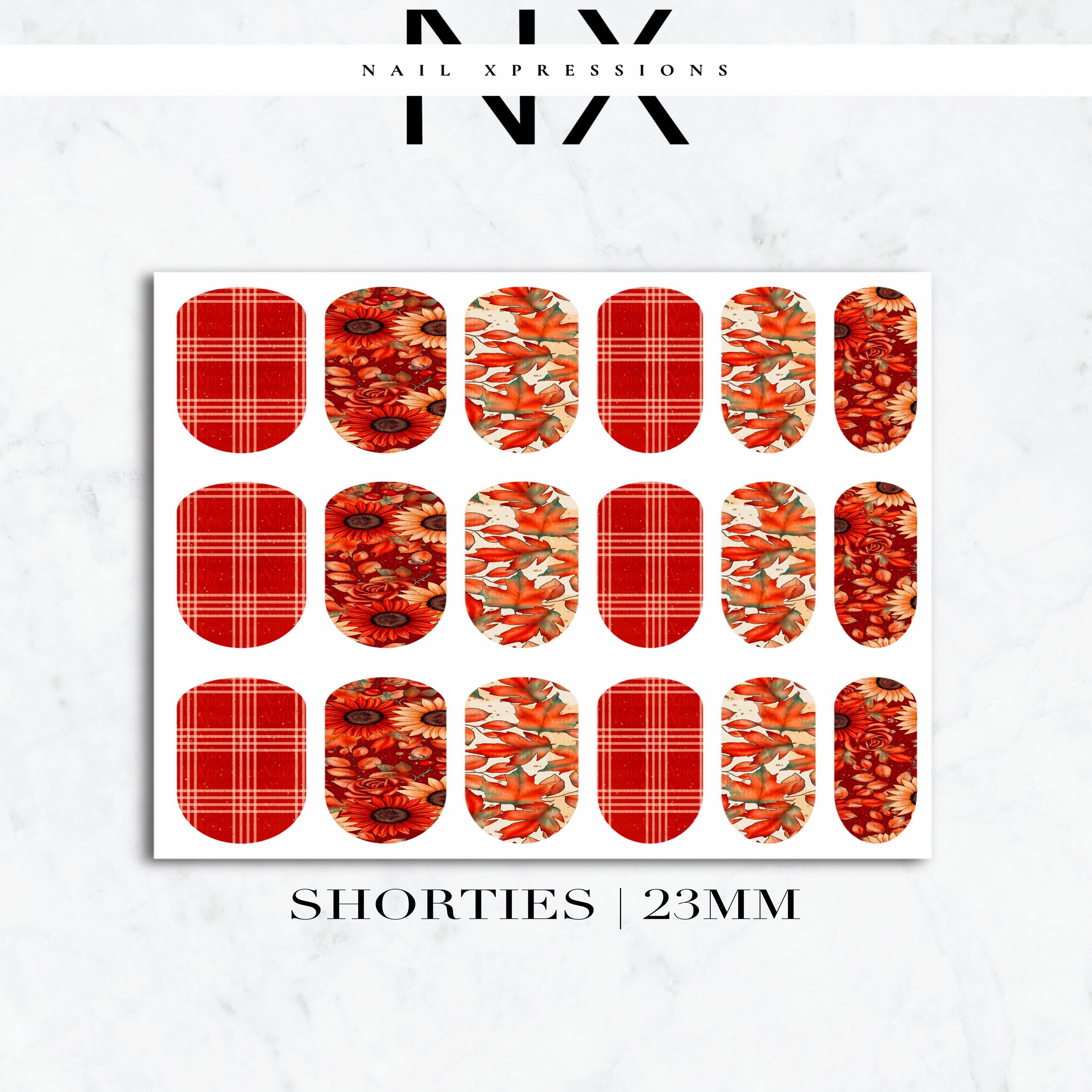 Plaid Fall Leaves and Flower Nail Decals | Nail Art Water Transfer | Nail Wraps