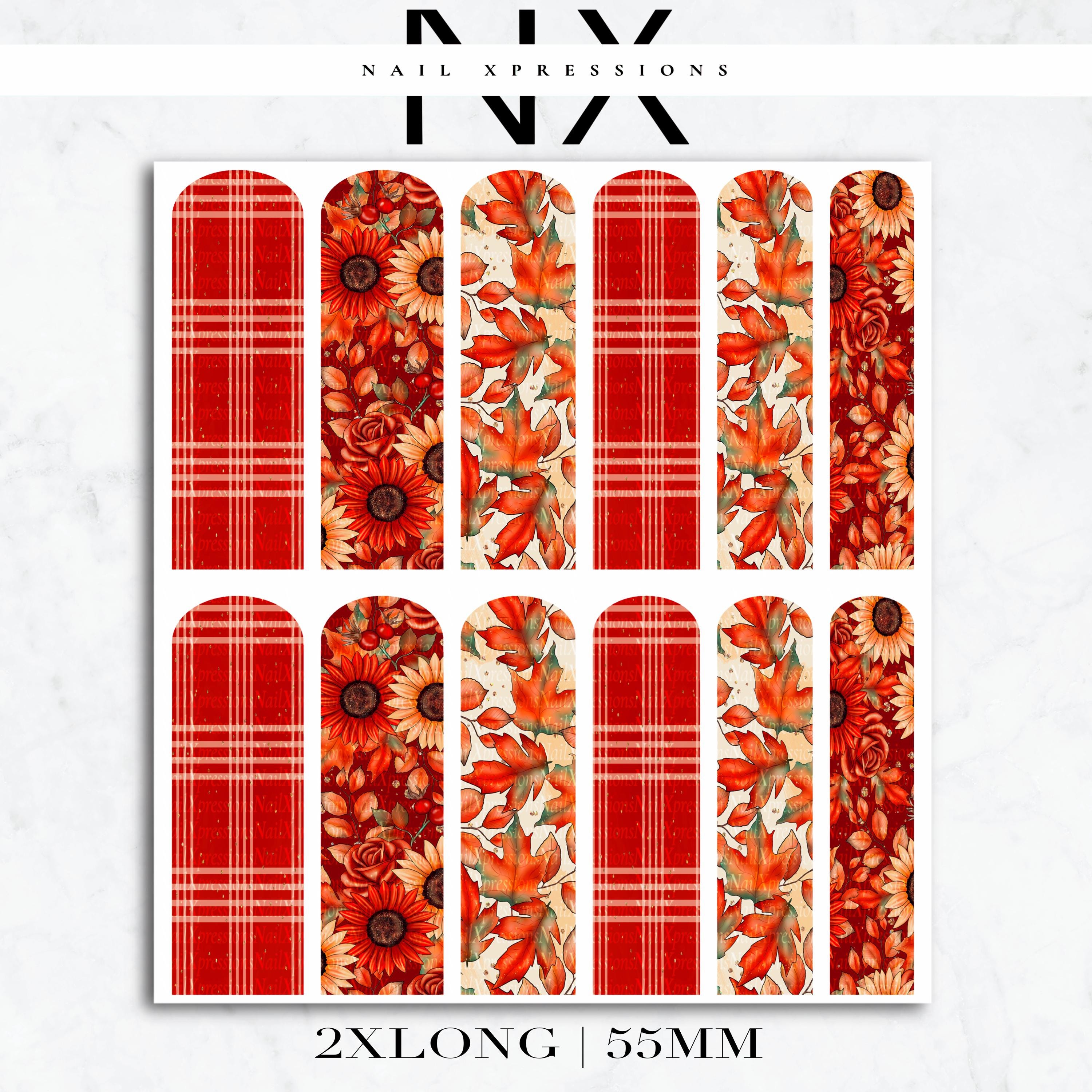 Plaid Fall Leaves and Flower Nail Decals | Nail Art Water Transfer | Nail Wraps
