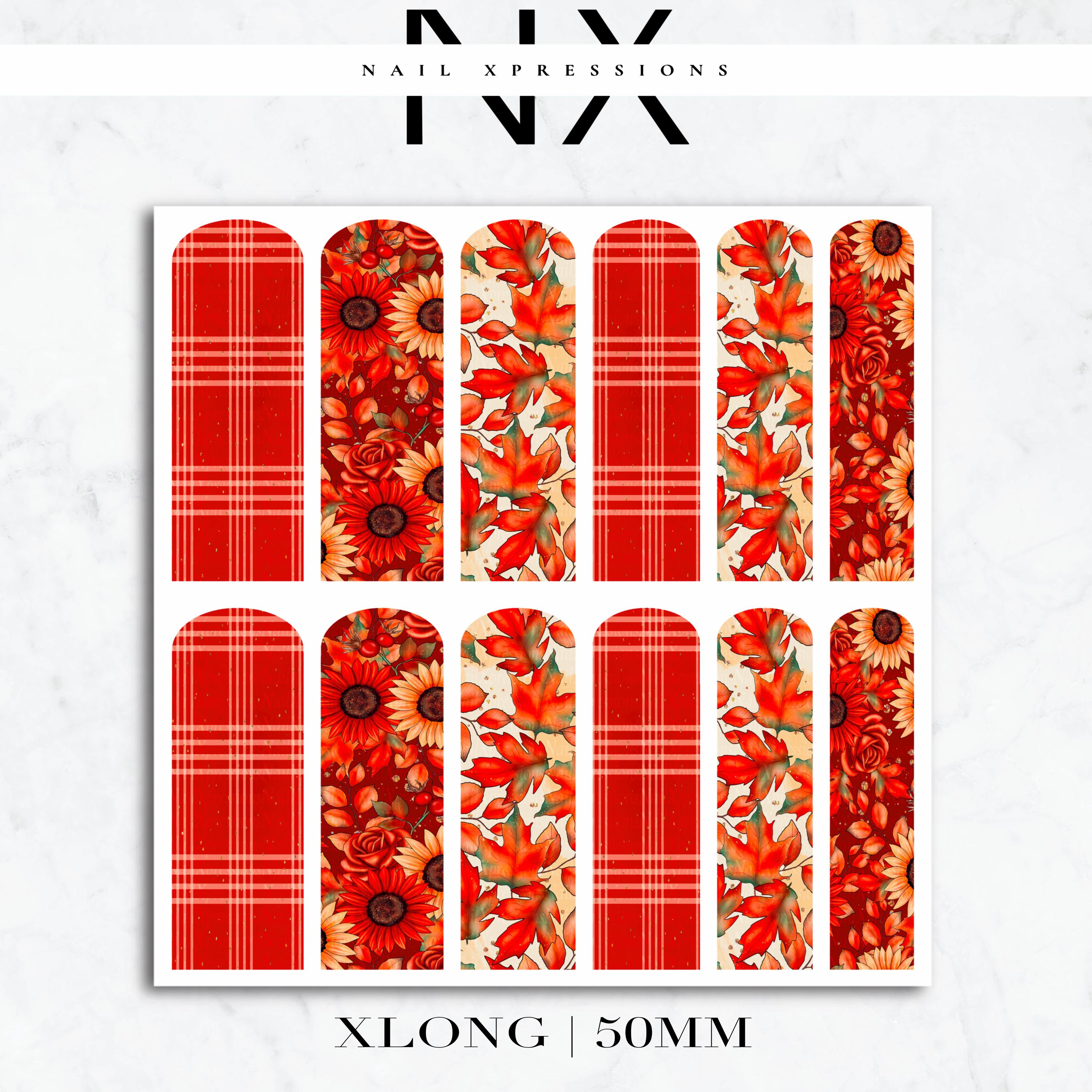 Plaid Fall Leaves and Flower Nail Decals | Nail Art Water Transfer | Nail Wraps