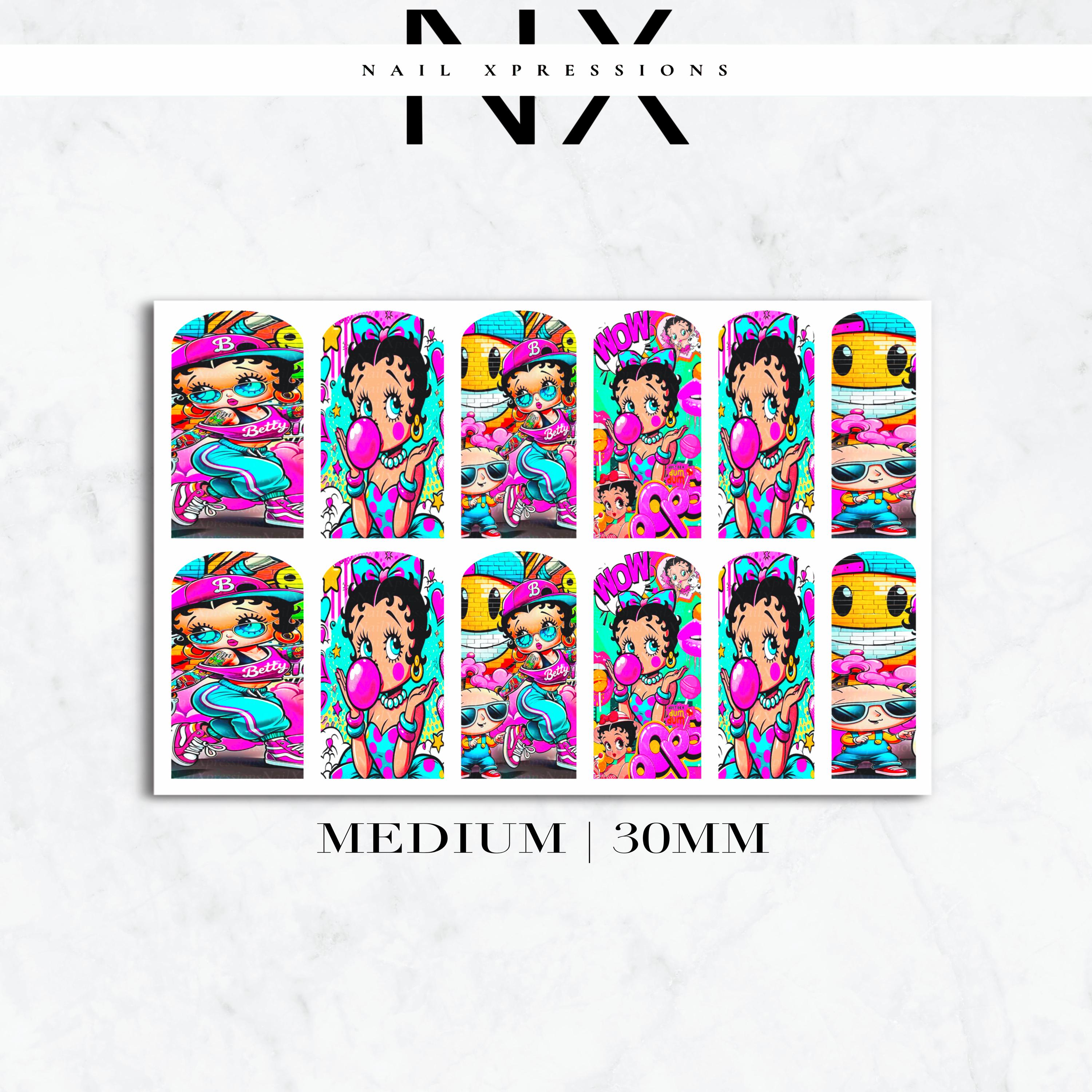 90’s Vibe Betty Nail Decals | Nail Art Water Transfer | Nail Wraps