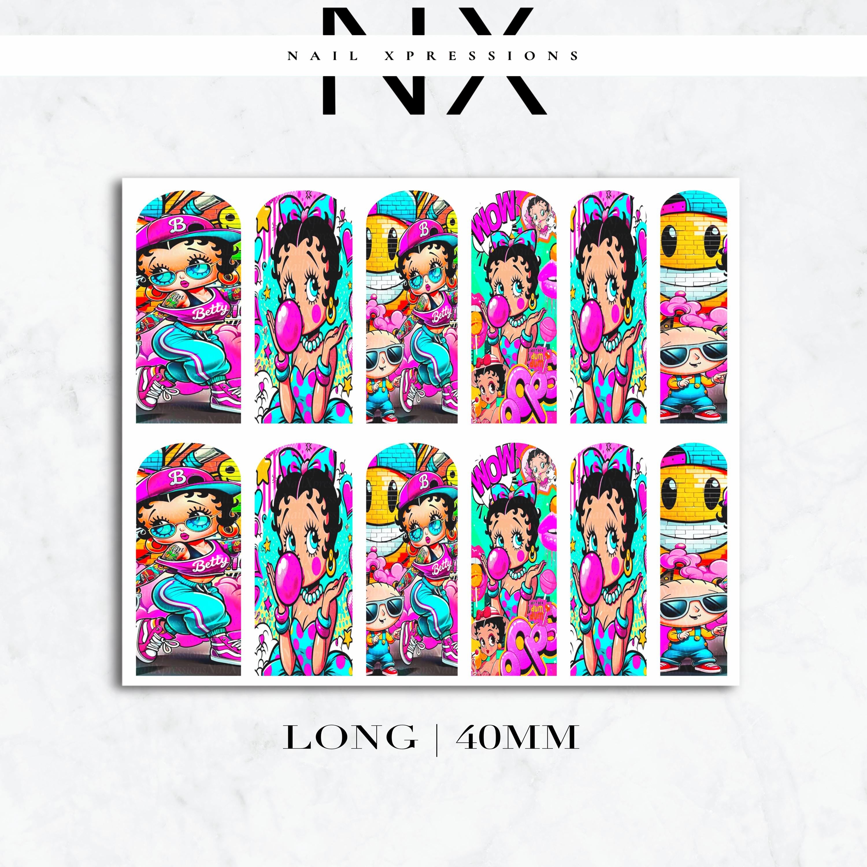 90’s Vibe Betty Nail Decals | Nail Art Water Transfer | Nail Wraps