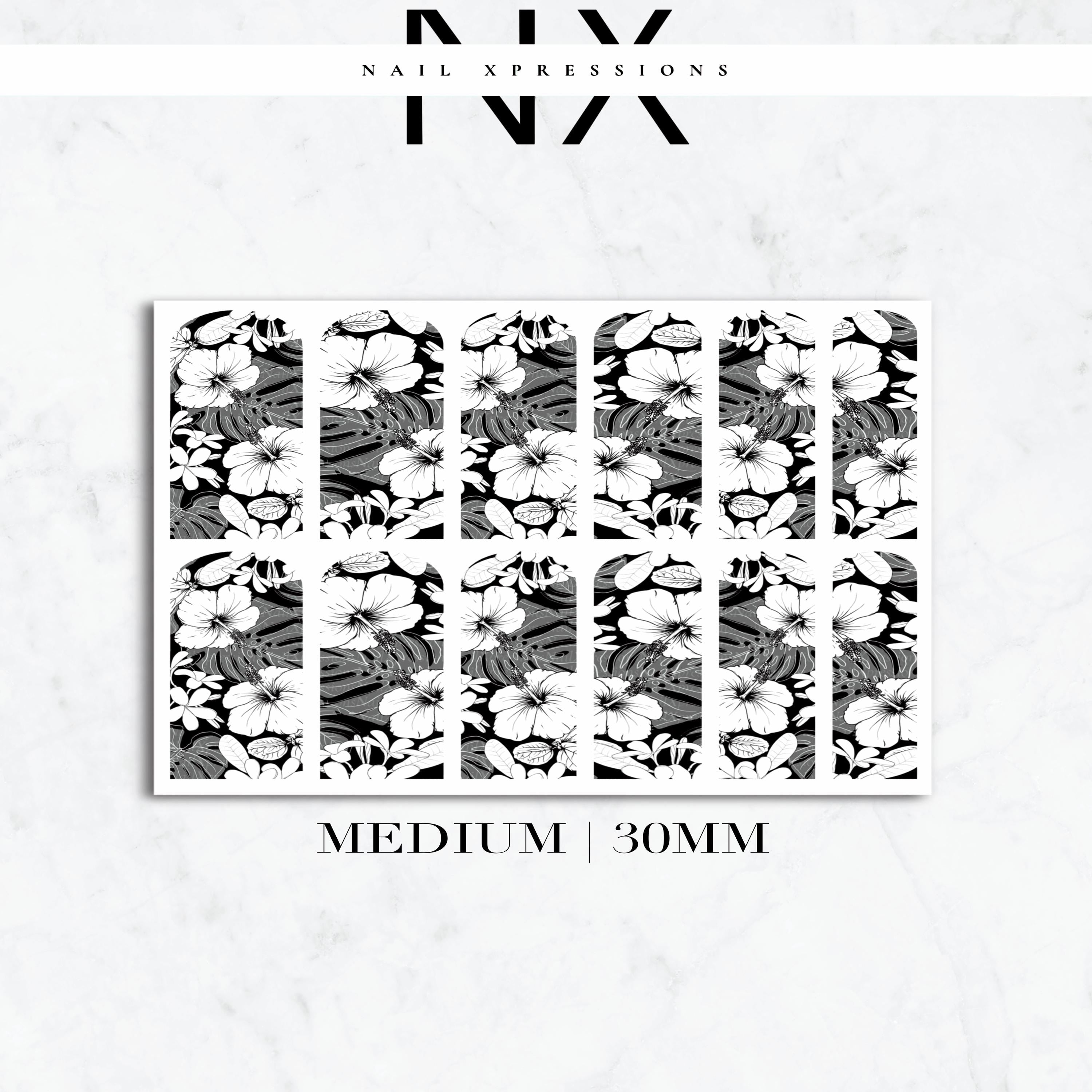 Monochrome Tropical Paradise Nail Decals | Nail Art Water Transfer | Nail Wraps