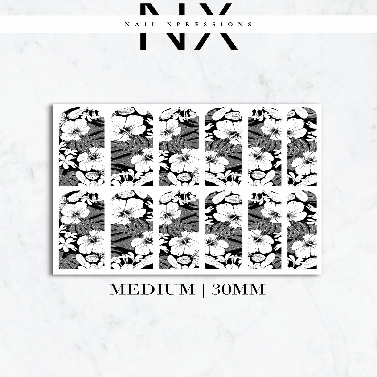 Monochrome Tropical Paradise Nail Decals | Nail Art Water Transfer | Nail Wraps