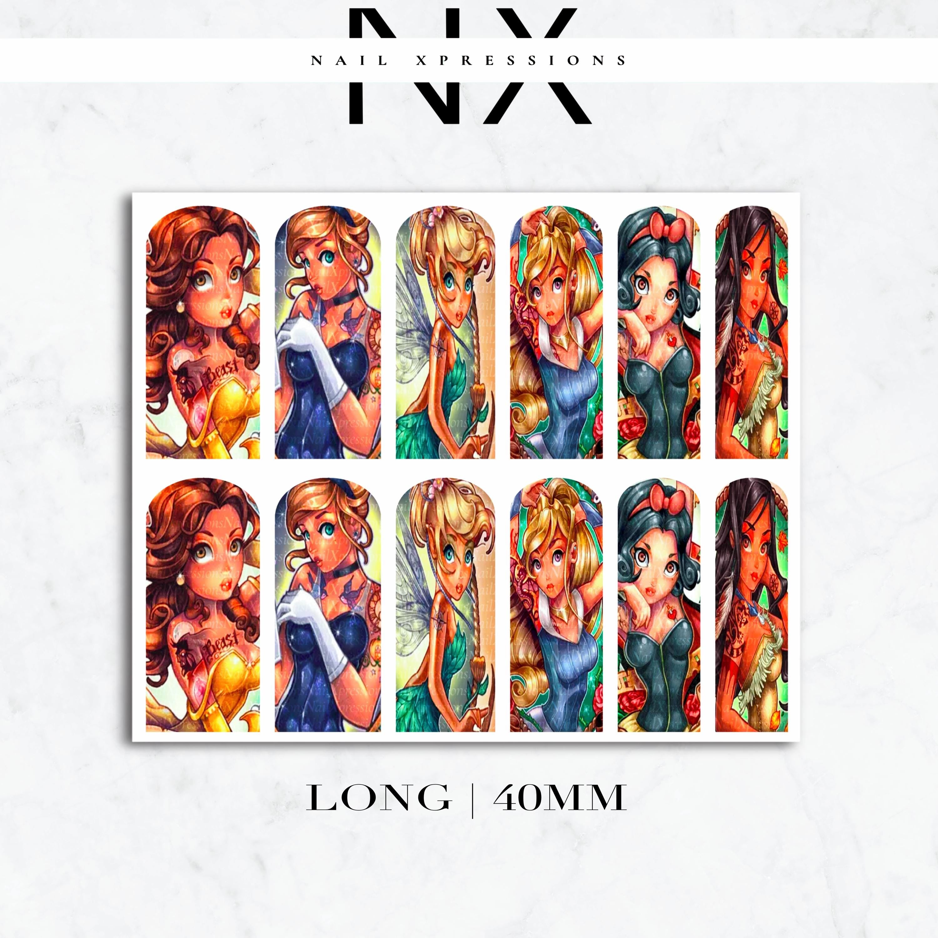 Rebel Princesses Tattooed Nail Decals | Nail Art Water Transfer | Nail Wraps