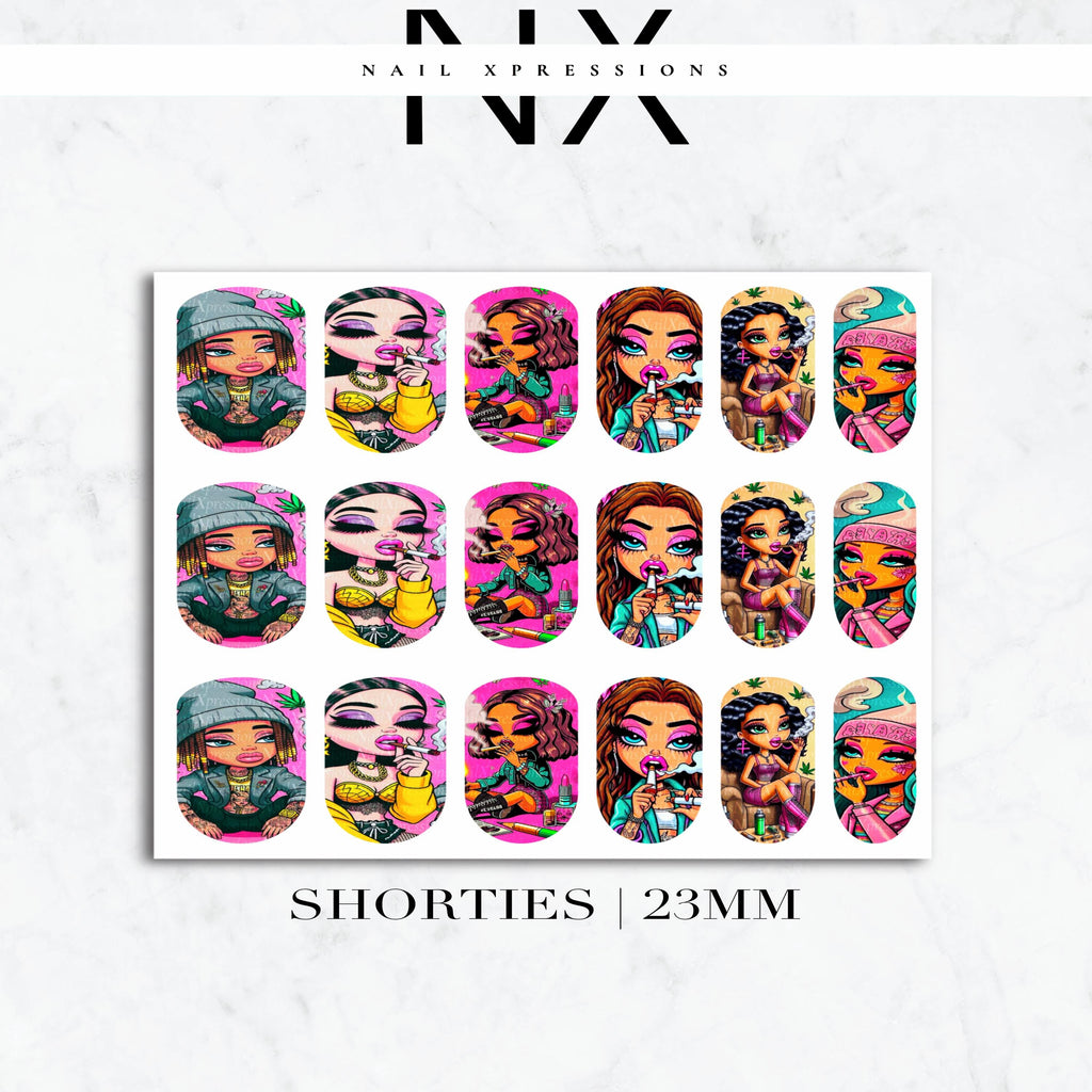 Cartoon Smoking Girls Nail Decals | Nail Art Water Transfer | Nail Wraps