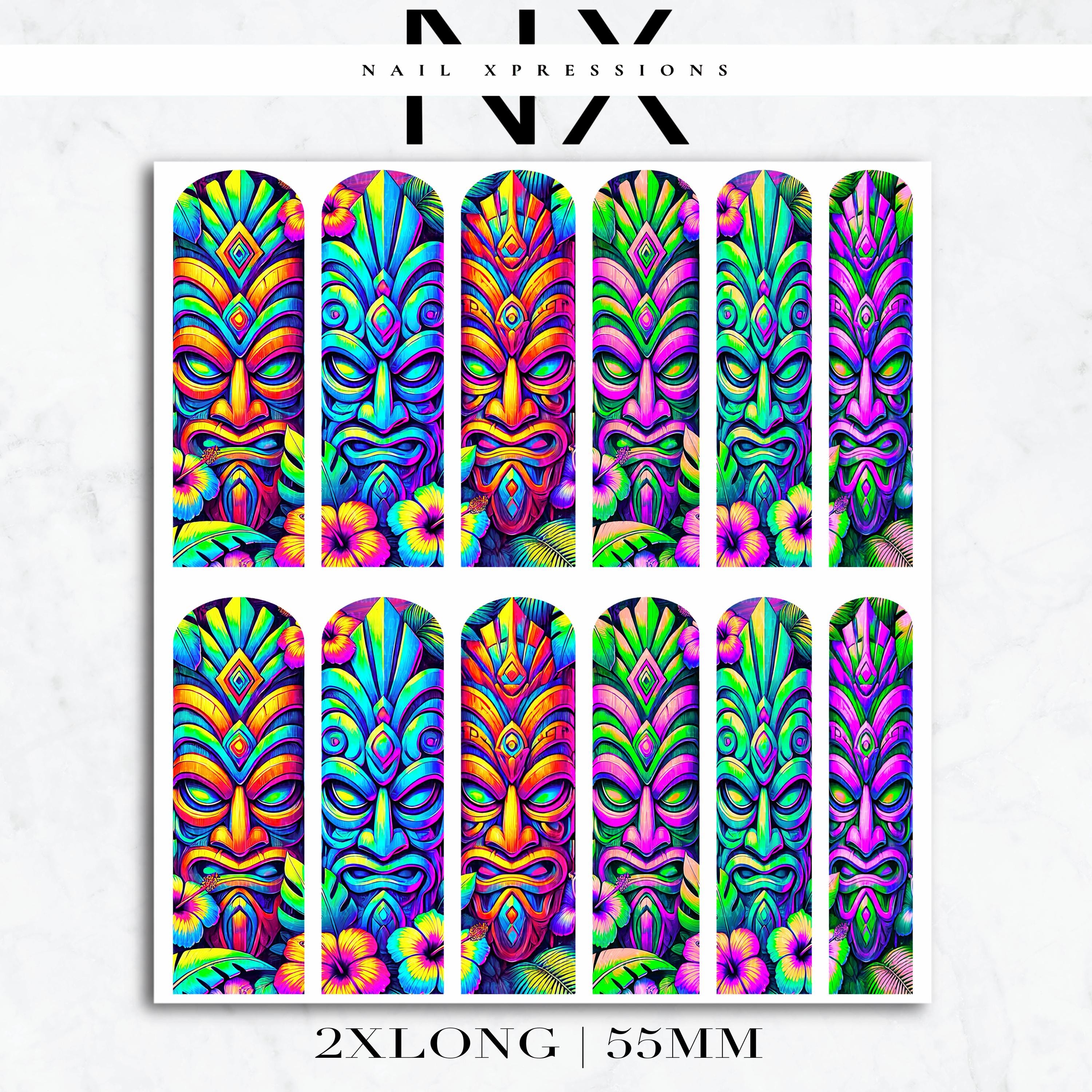 Vibrant Tiki Hut Mask Nail Decals | Nail Art Water Transfer | Nail Wraps