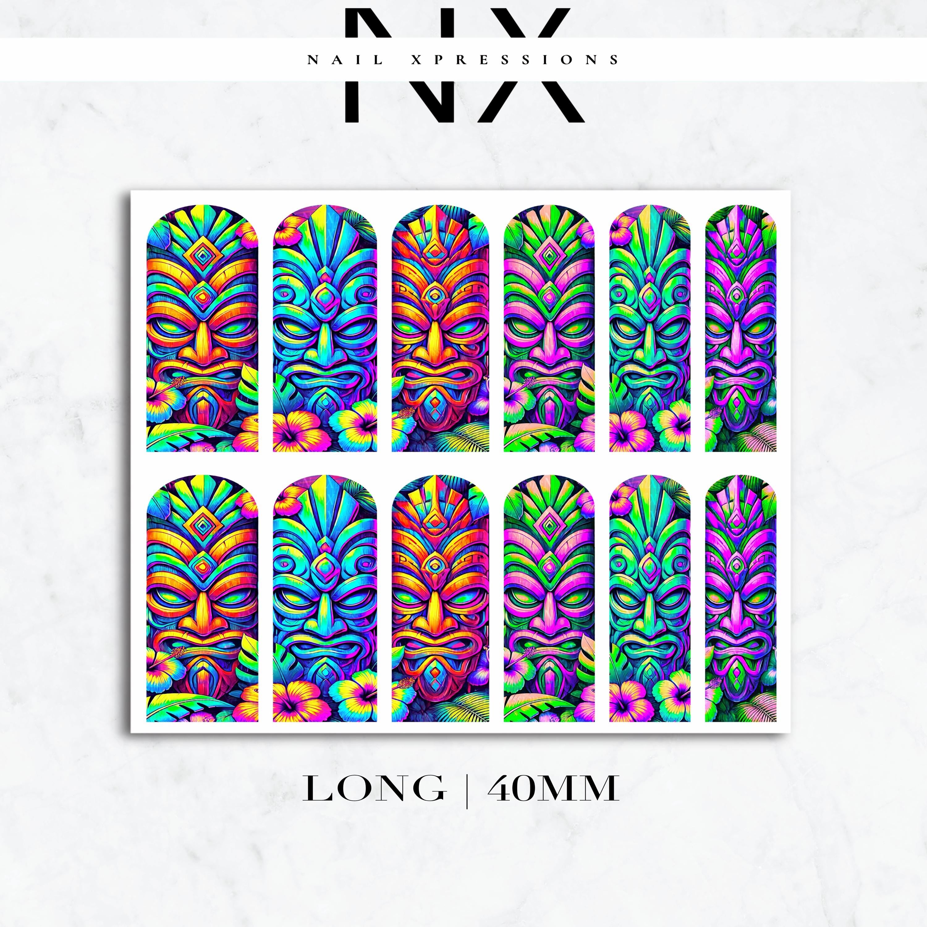 Vibrant Tiki Hut Mask Nail Decals | Nail Art Water Transfer | Nail Wraps