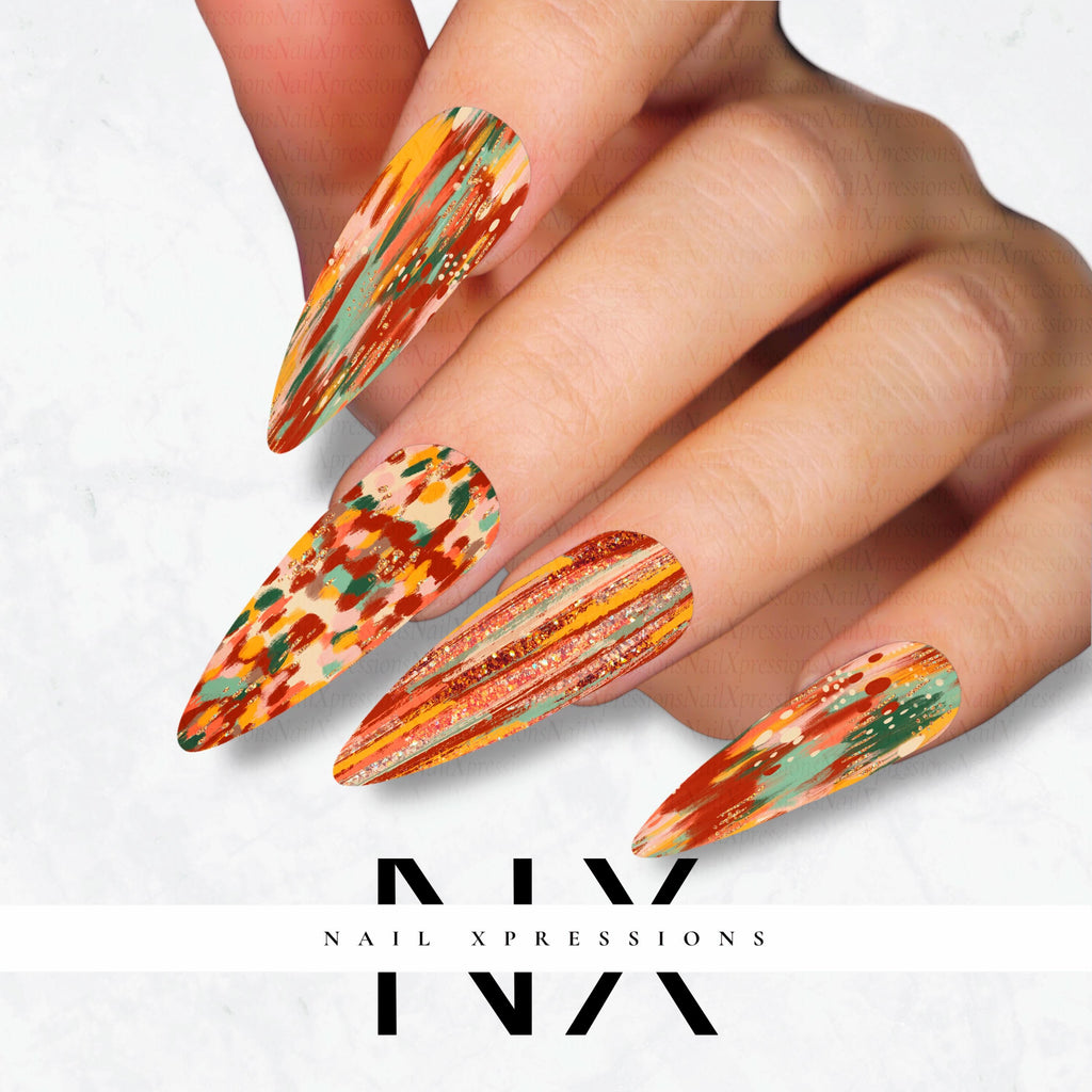 Abstract Fall Nail Decals | Nail Art Water Transfer | Nail Wraps
