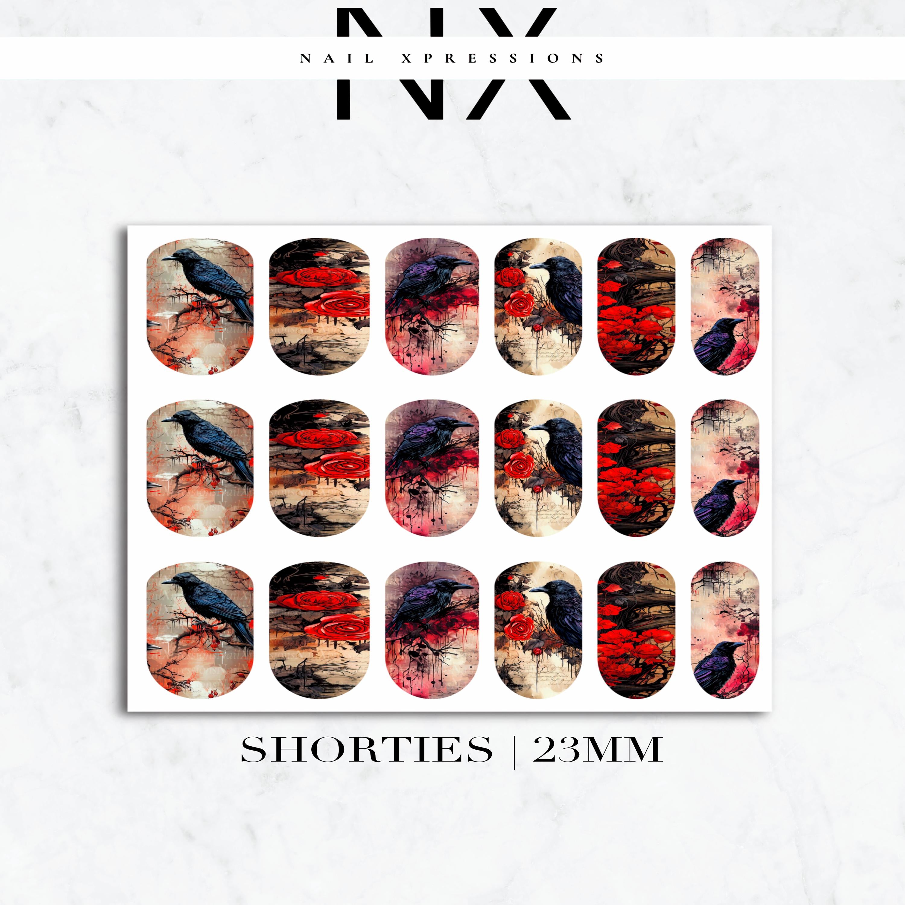 Raven and Roses Nail Decals | Nail Art Water Transfer | Nail Wraps