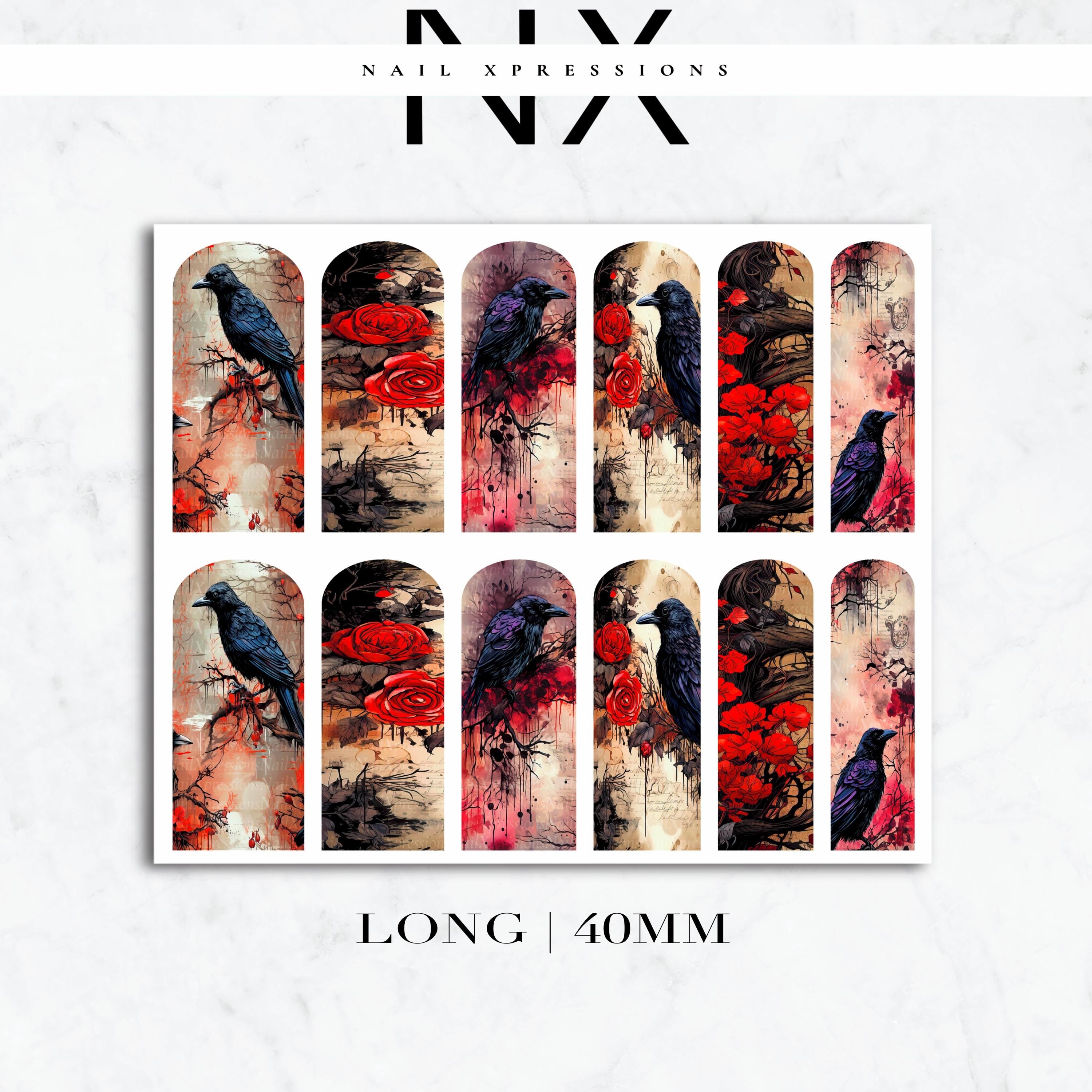 Raven and Roses Nail Decals | Nail Art Water Transfer | Nail Wraps