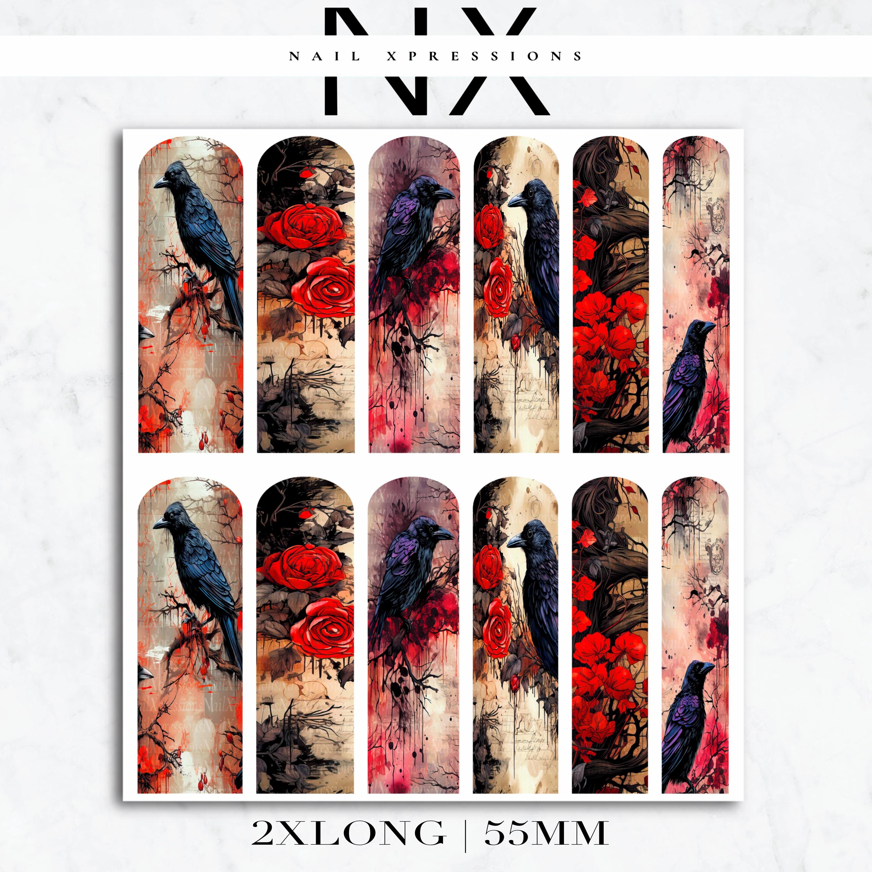 Raven and Roses Nail Decals | Nail Art Water Transfer | Nail Wraps