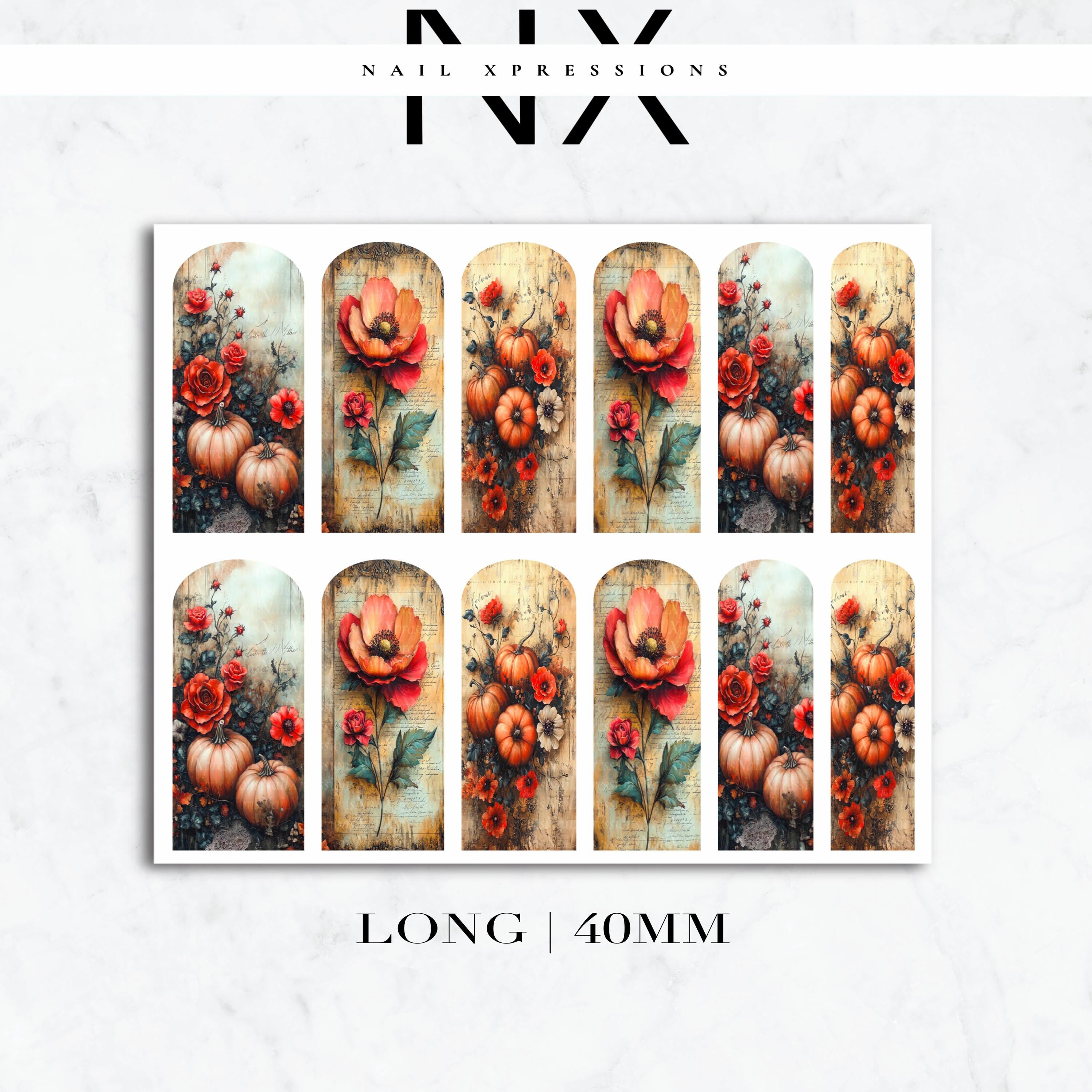 Rustic Fall Leaves and Flower Nail Decals | Nail Art Water Transfer | Nail Wraps