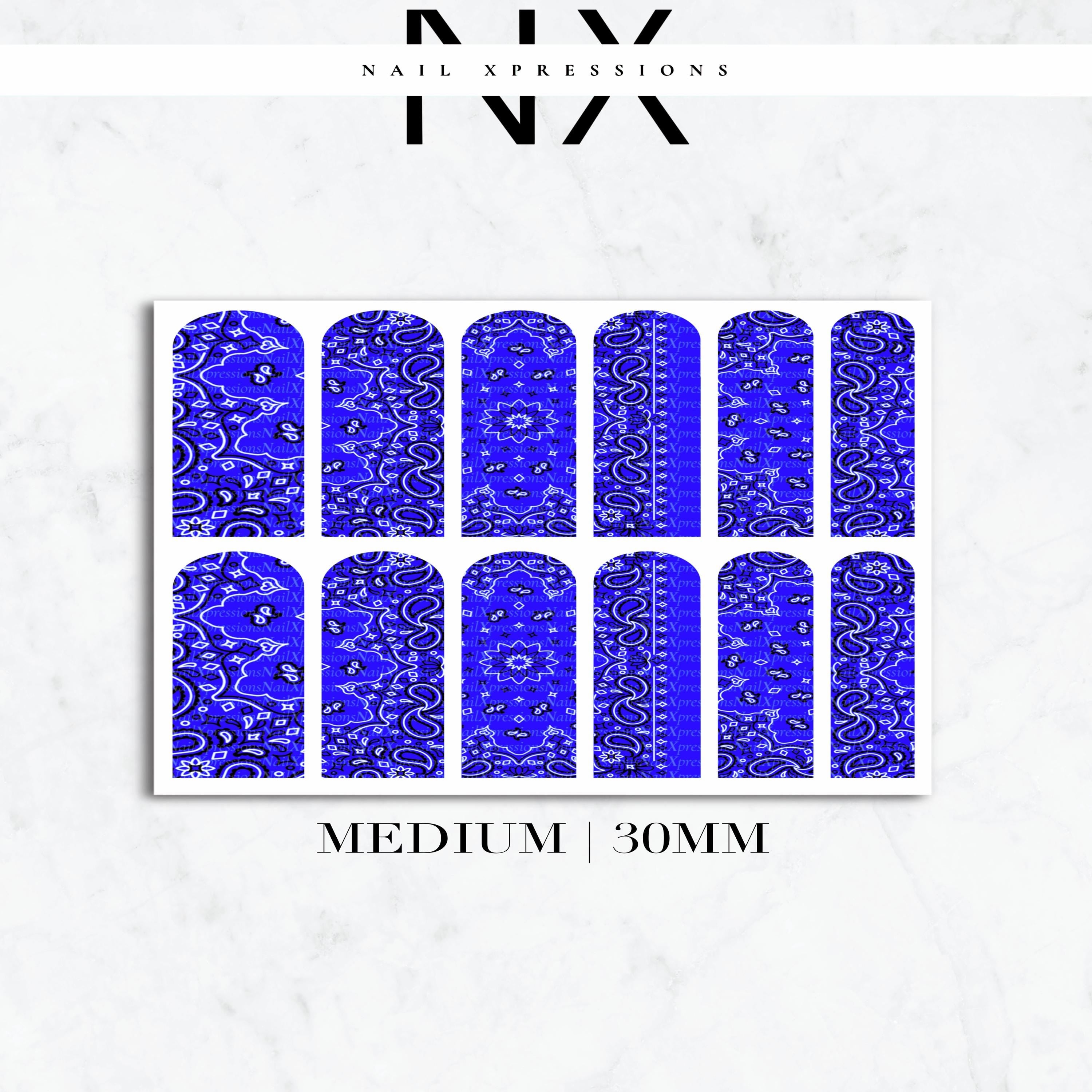 Blue Bandana Nail Decals | Nail Art Water Transfer | Nail Wraps