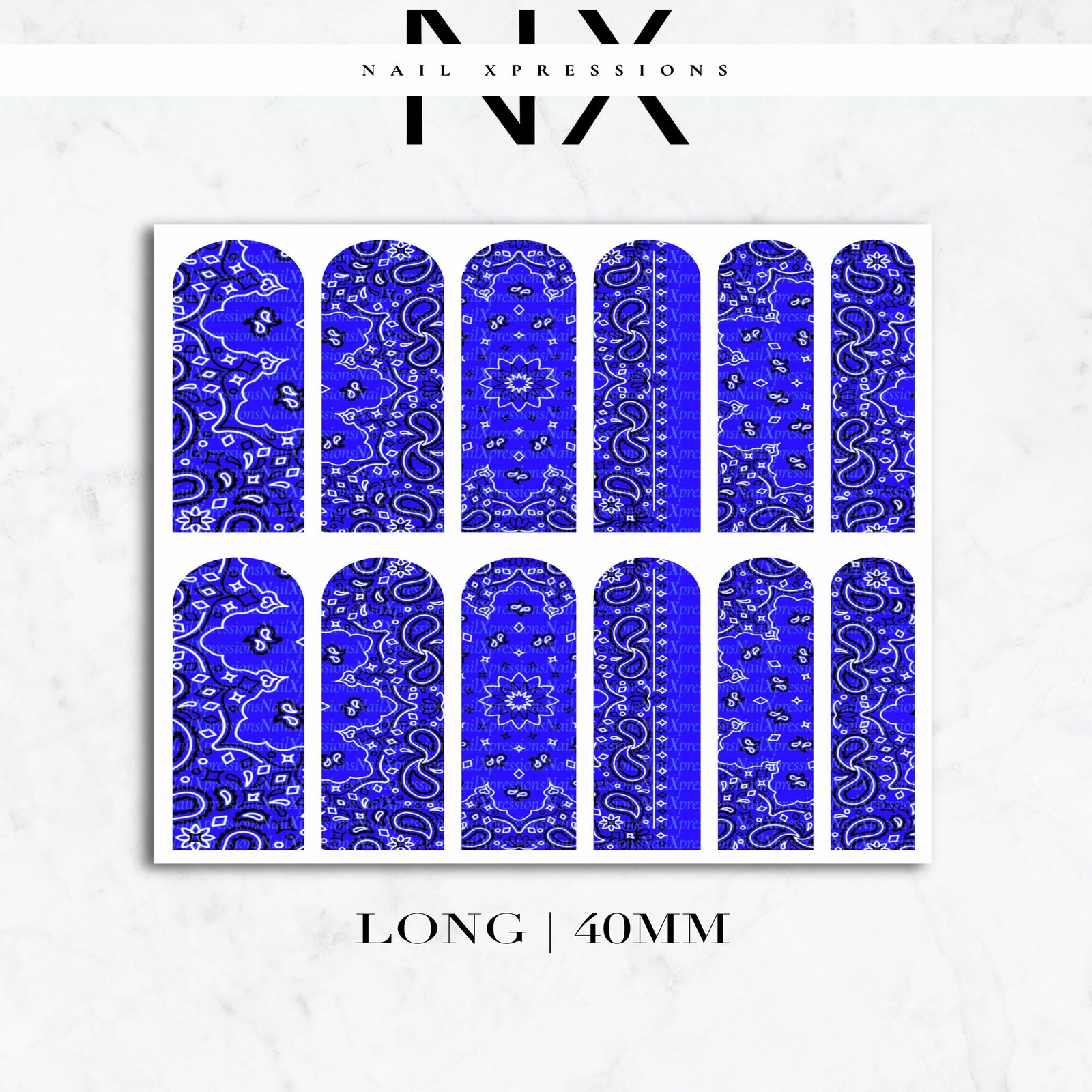 Blue Bandana Nail Decals | Nail Art Water Transfer | Nail Wraps