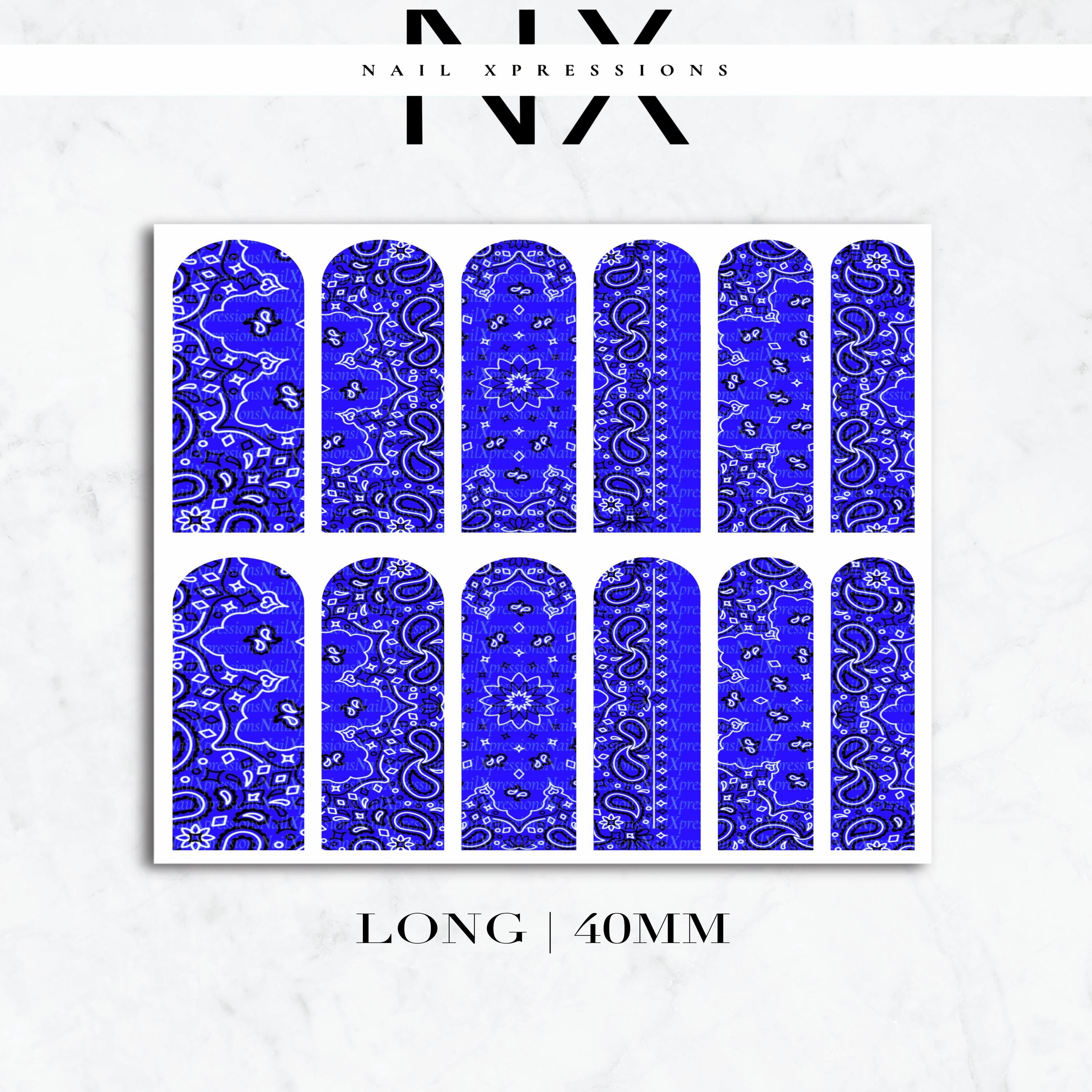 Blue Bandana Nail Decals | Nail Art Water Transfer | Nail Wraps