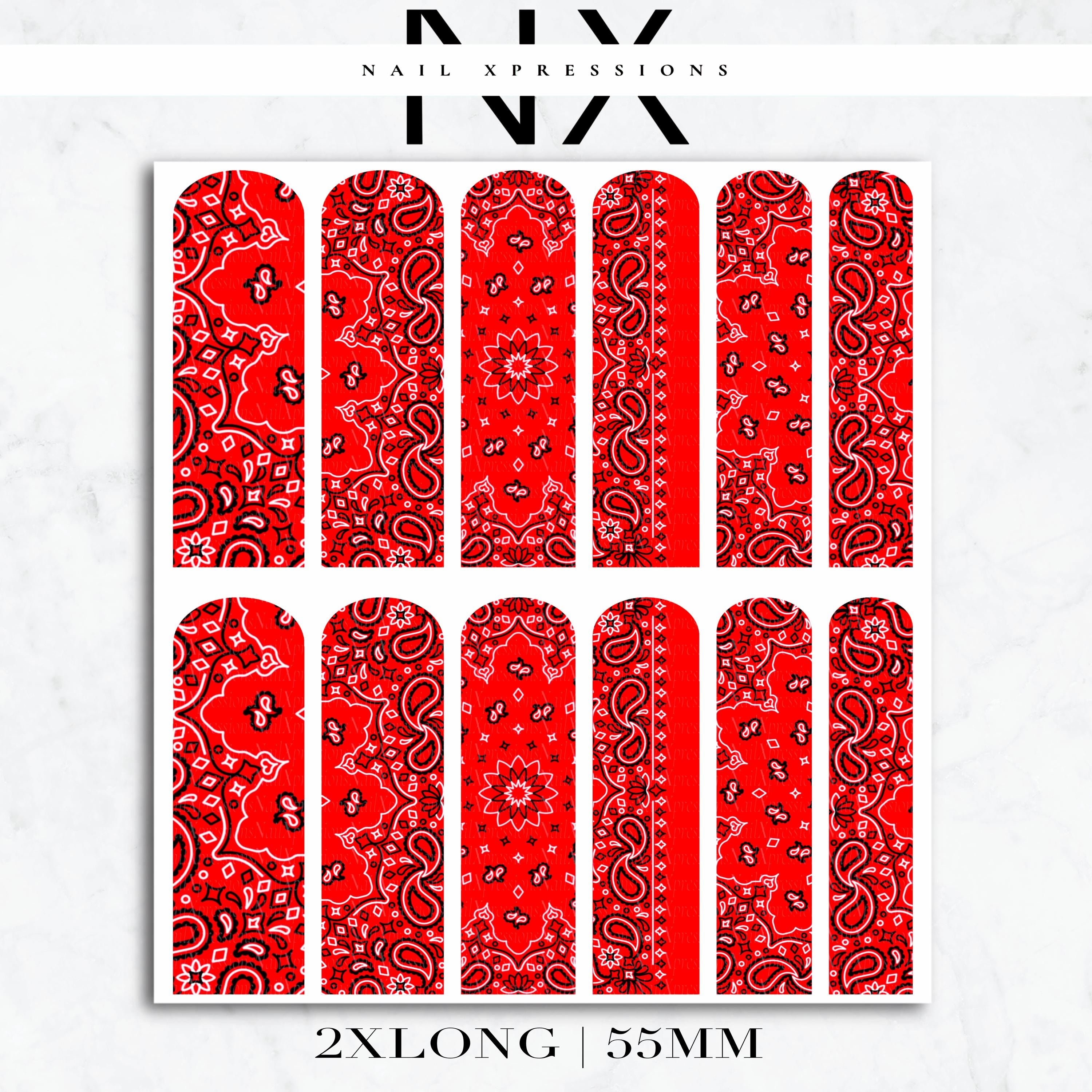 Red Bandana Nail Decals | Nail Art Water Transfer | Nail Wraps