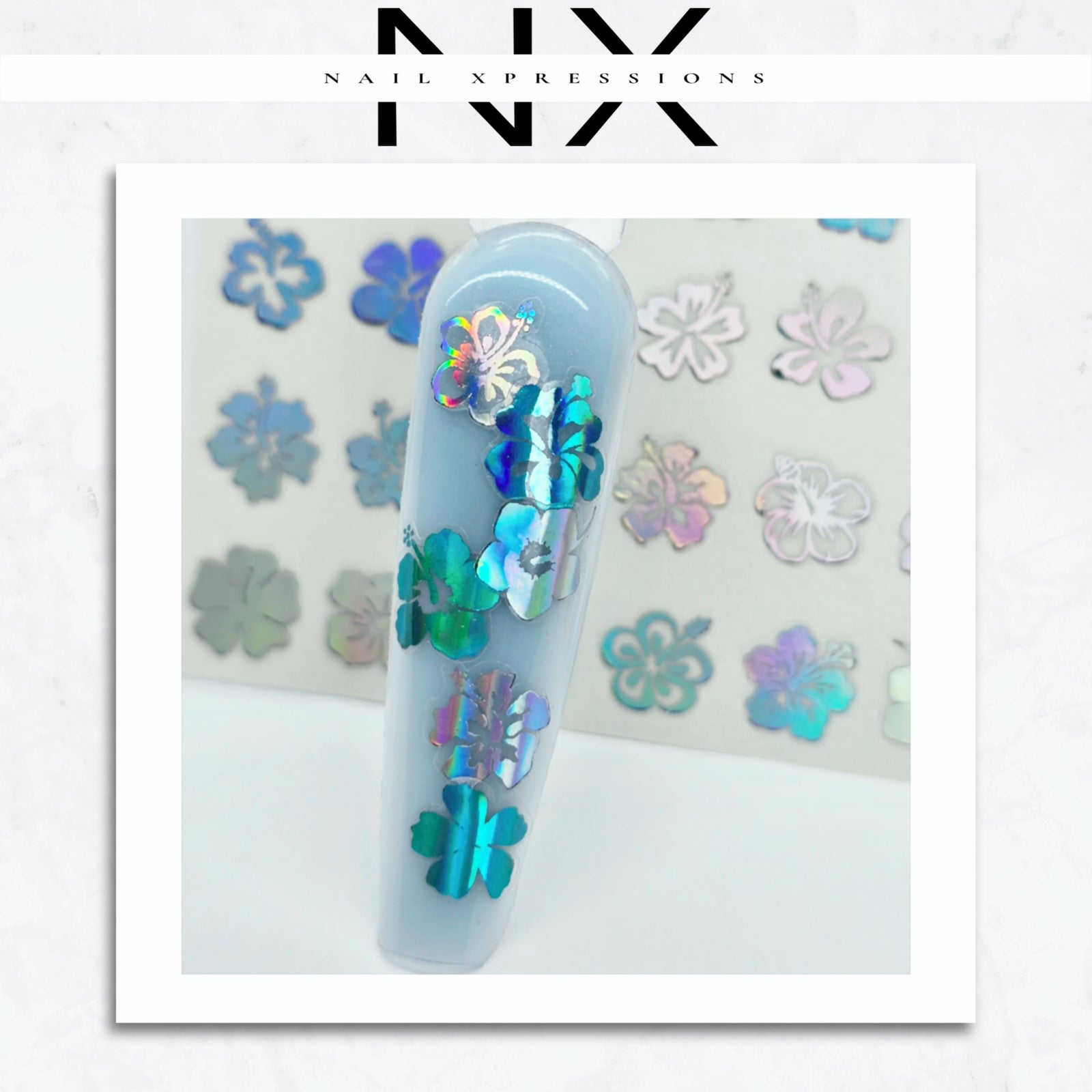 Tropical Hawaiian Flowers Foil Nail Sticker | Foiled Nail Art Decoration