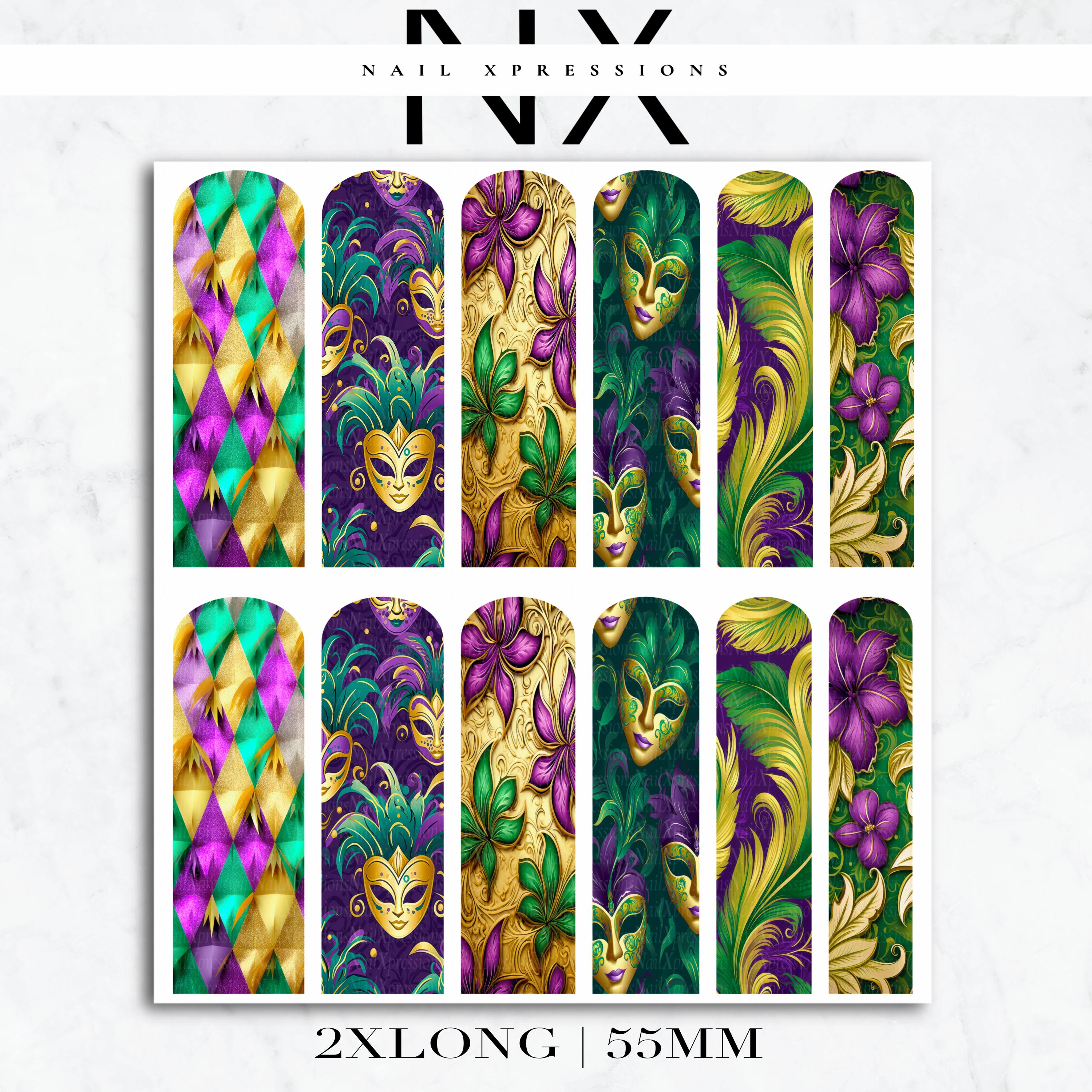 Mardi Gras Nail Decals | Nail Art Water Transfer | Nail Wraps