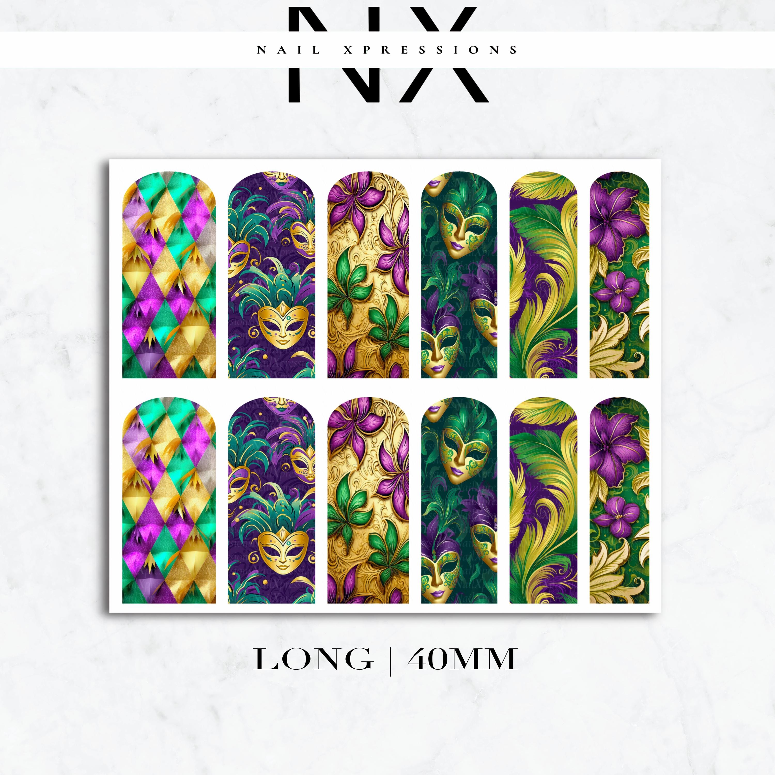 Mardi Gras Nail Decals | Nail Art Water Transfer | Nail Wraps