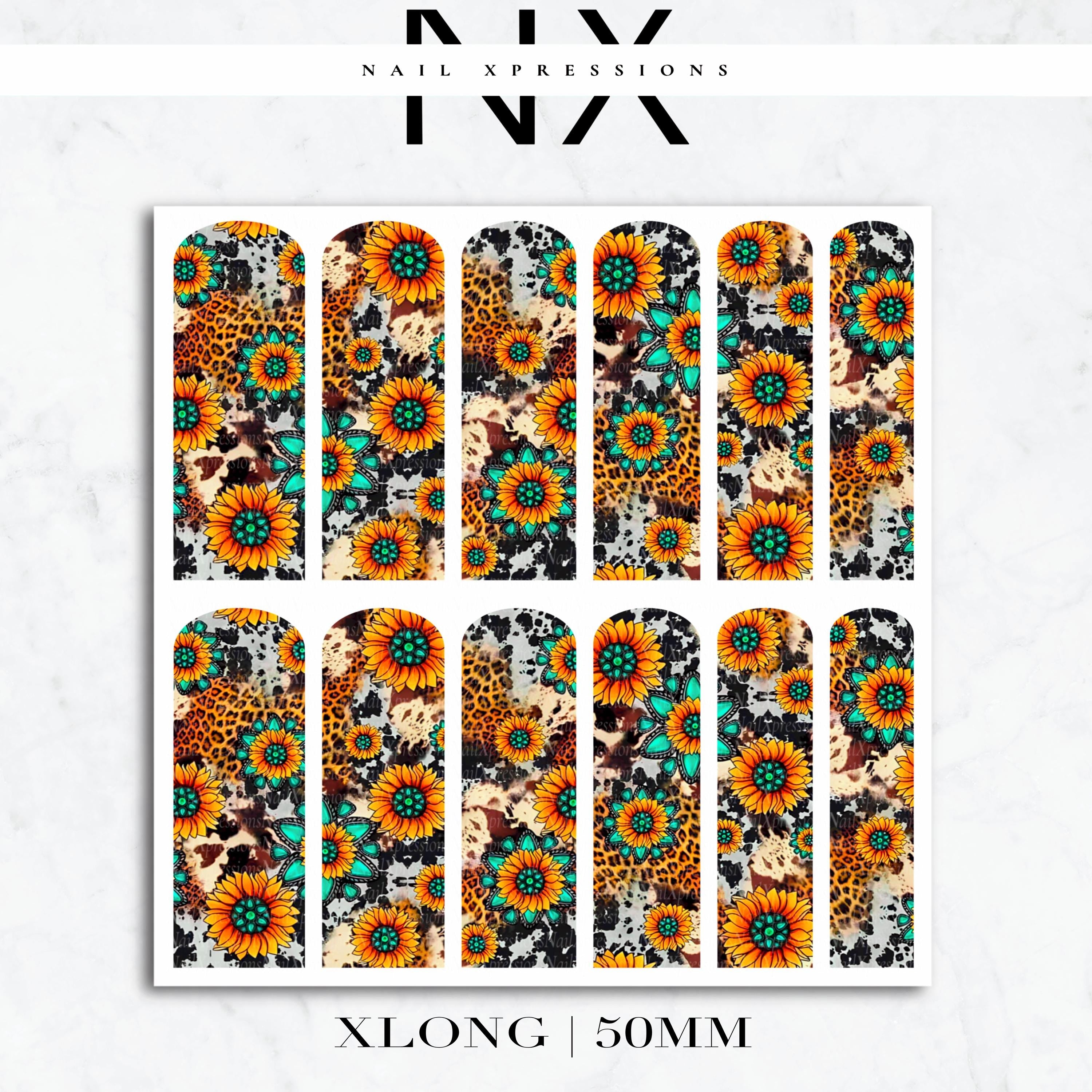 Cow Print and Sunflower Nail Decals | Nail Art Water Transfer | Nail Wraps