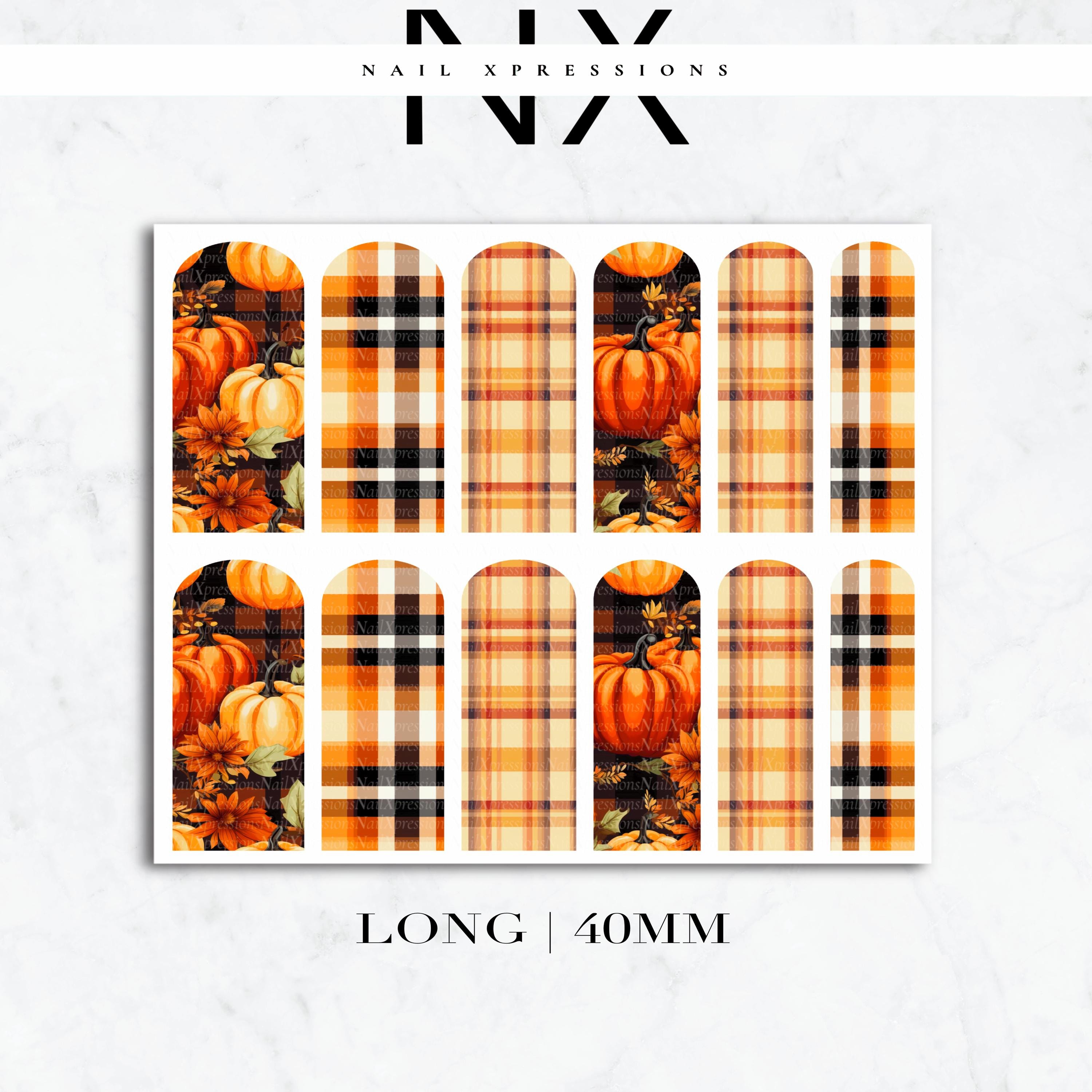 Pumpkin and Plaid Fall Nail Decals | Nail Art Water Transfer | Nail Wraps