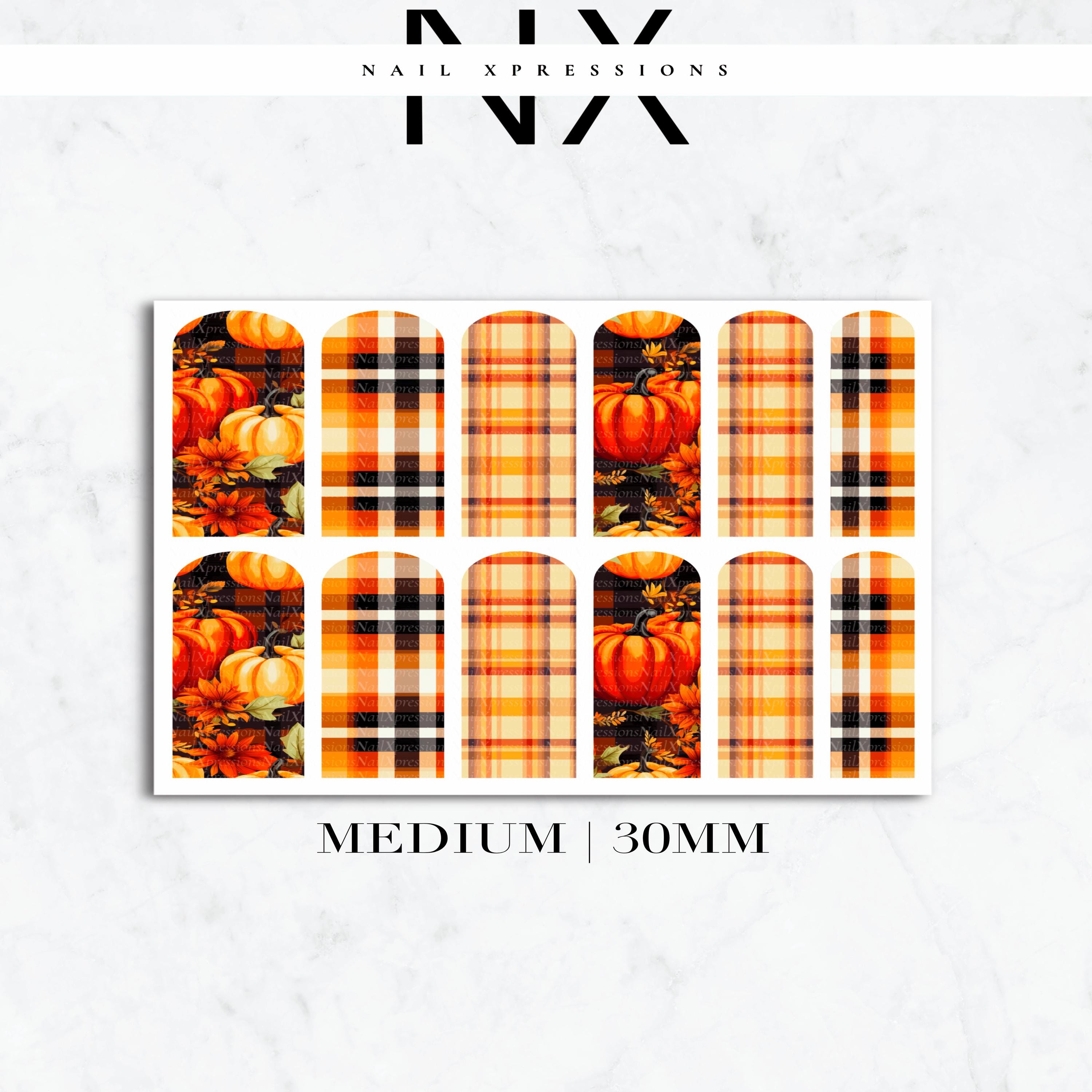 Pumpkin and Plaid Fall Nail Decals | Nail Art Water Transfer | Nail Wraps
