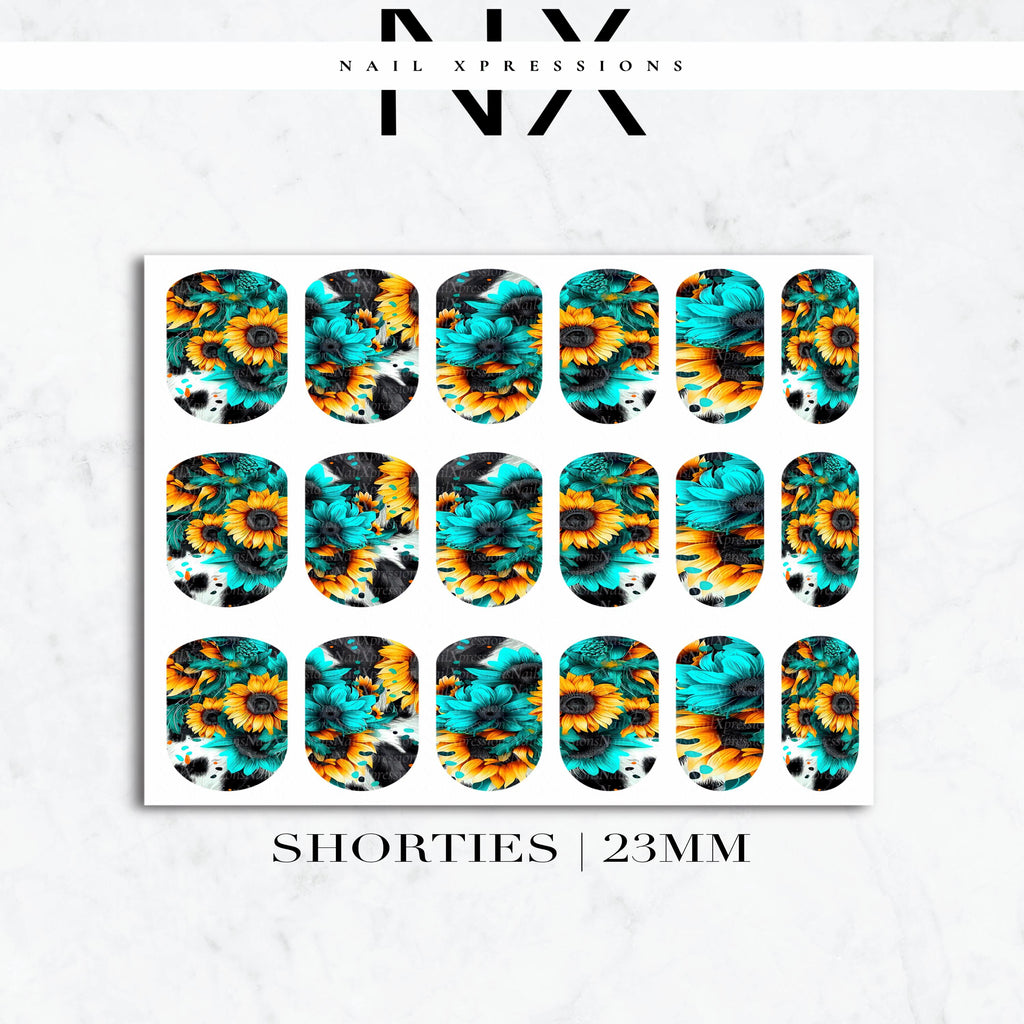 Turquoise Sunflower Nail Decals | Nail Art Water Transfer | Nail Wraps