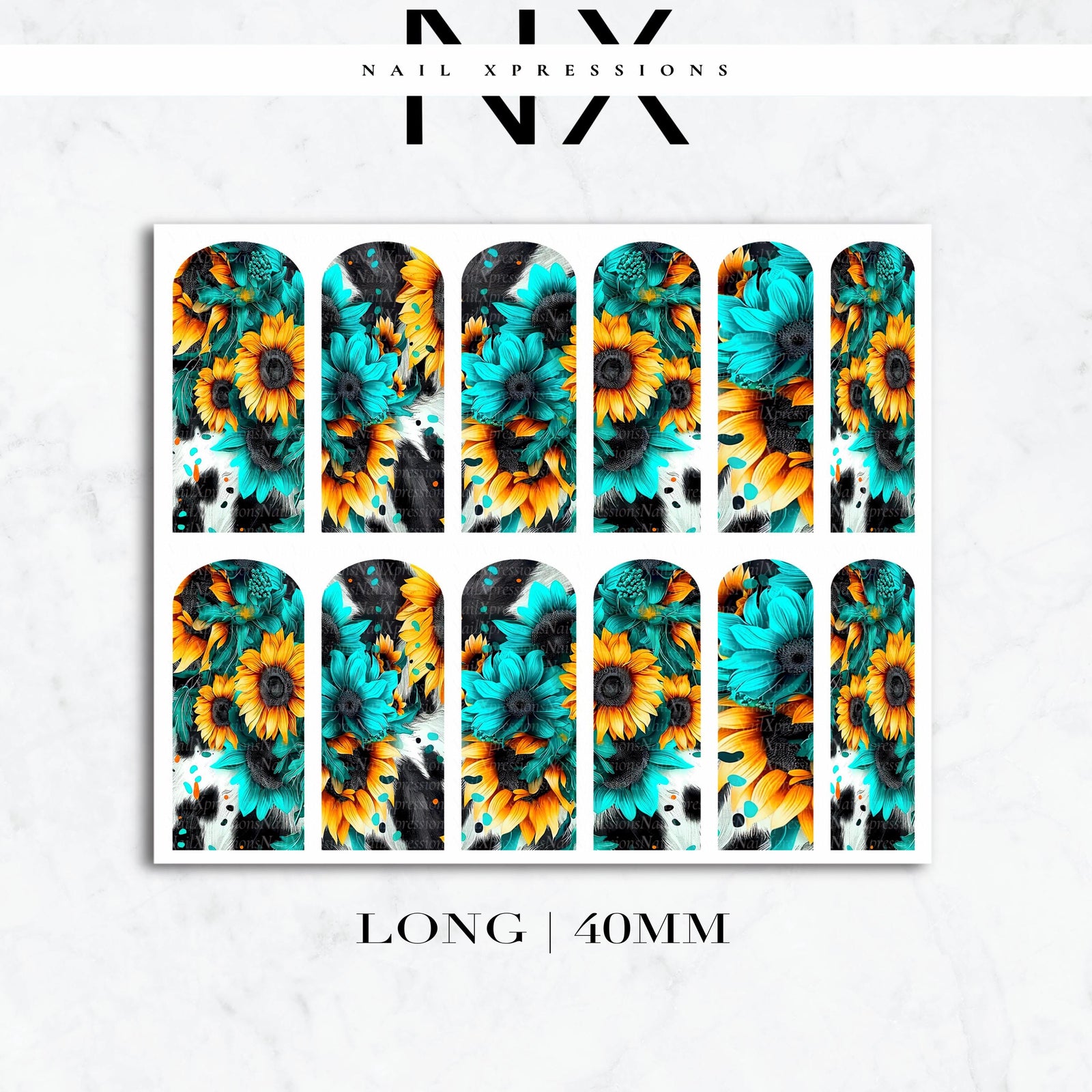 Turquoise Sunflower Nail Decals | Nail Art Water Transfer | Nail Wraps