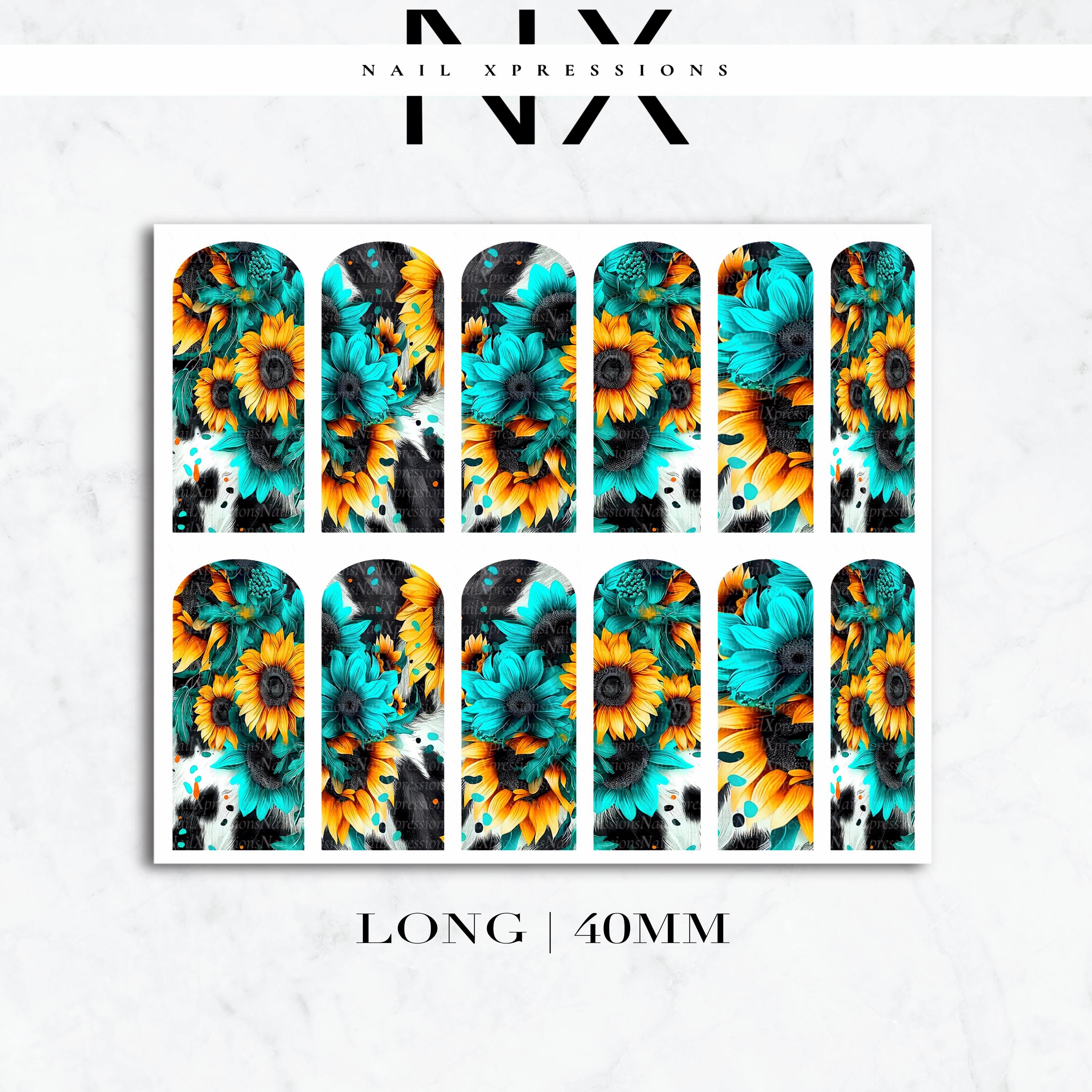 Turquoise Sunflower Nail Decals | Nail Art Water Transfer | Nail Wraps