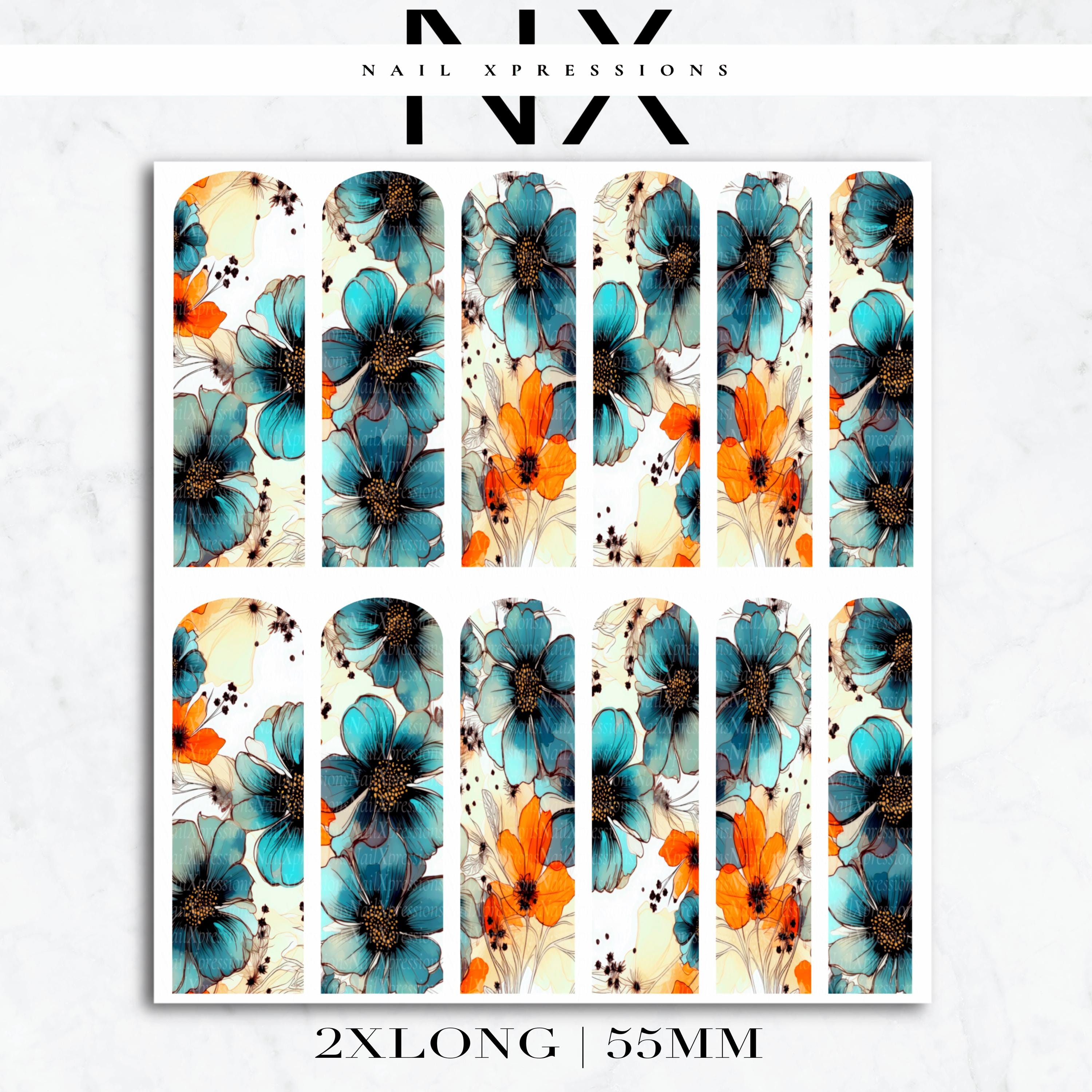 Blue Watercolor Flower Nail Decals | Nail Art Water Transfer | Nail Wraps