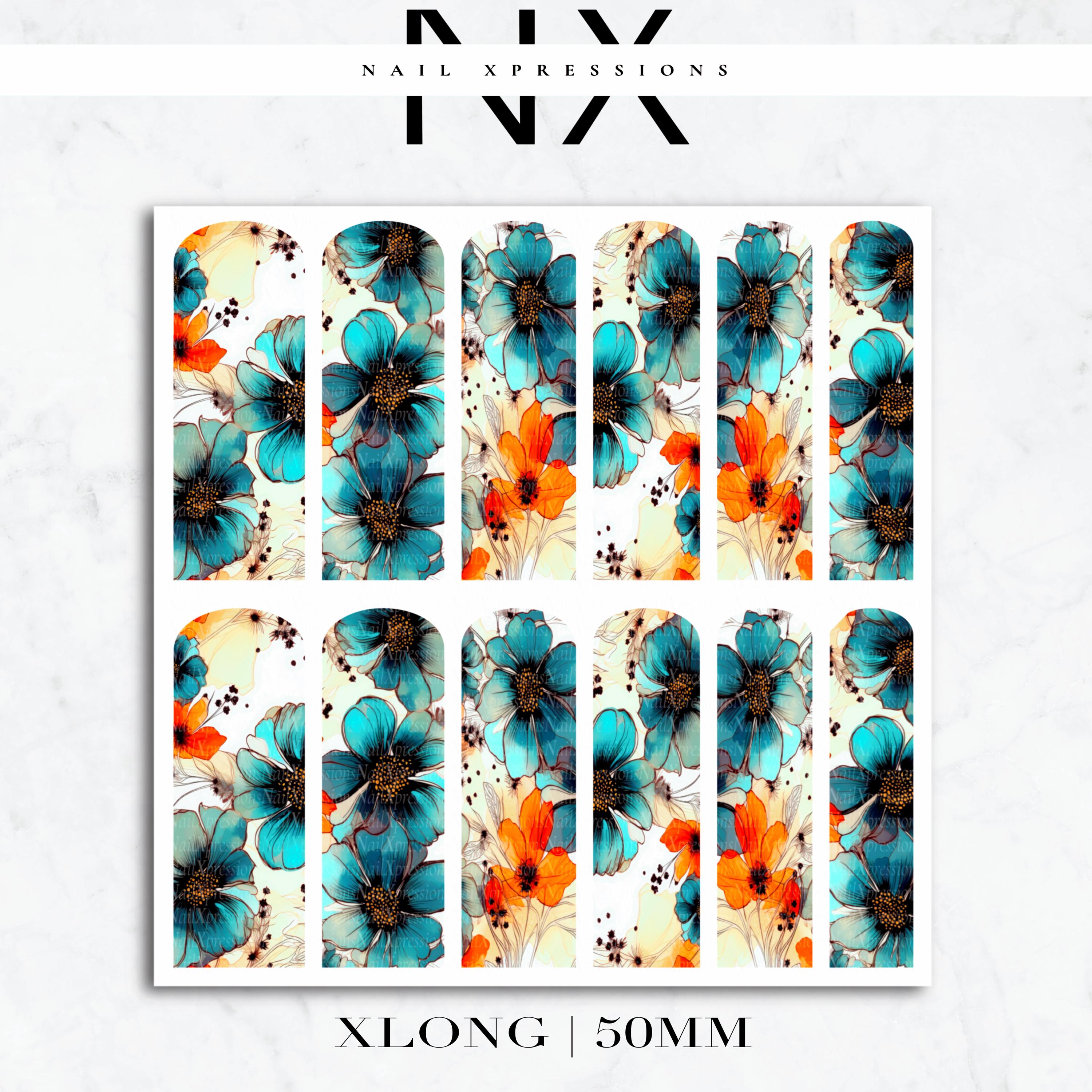 Blue Watercolor Flower Nail Decals | Nail Art Water Transfer | Nail Wraps