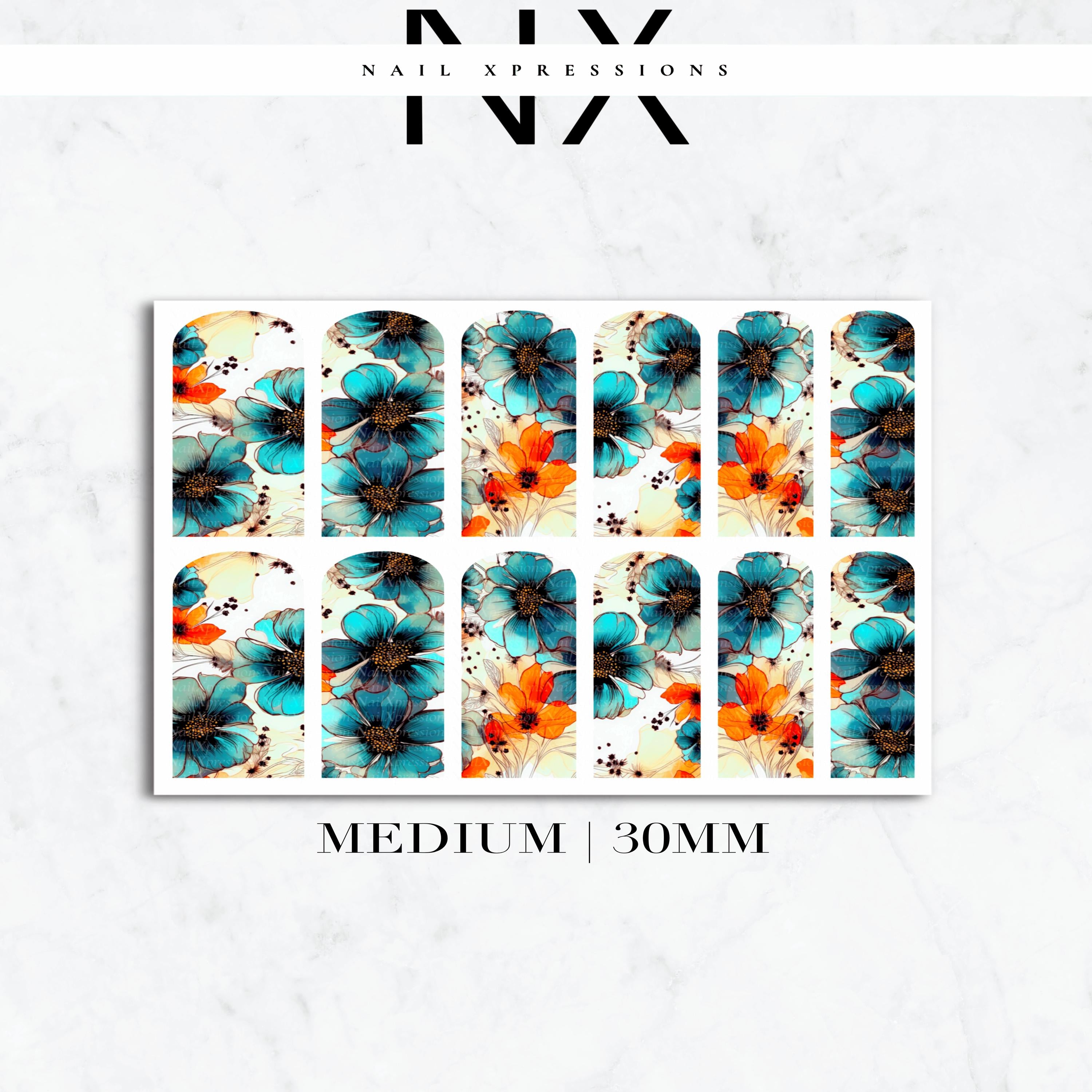 Blue Watercolor Flower Nail Decals | Nail Art Water Transfer | Nail Wraps