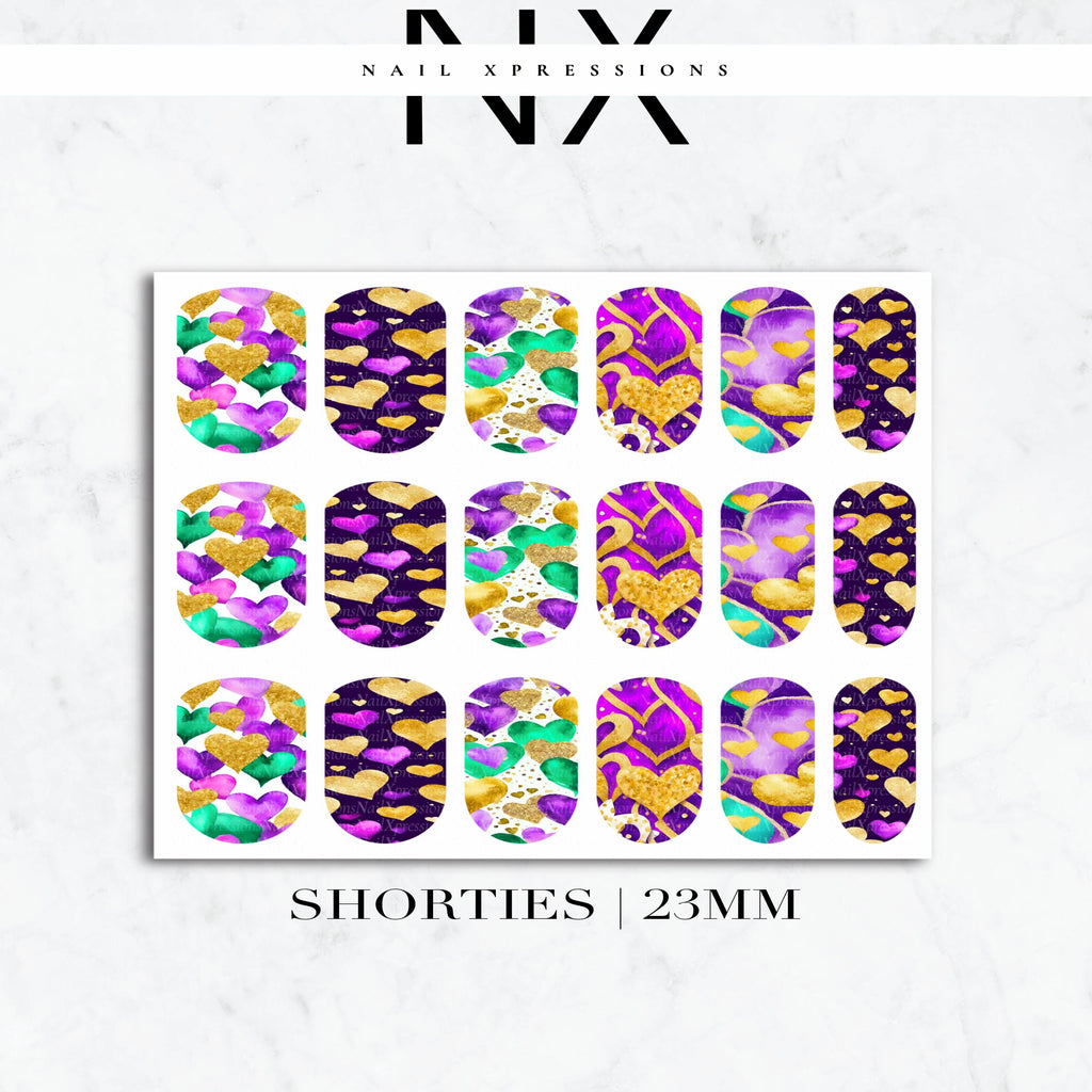 Mardi Gras Hearts Nail Decals | Nail Art Water Transfer | Nail Wraps