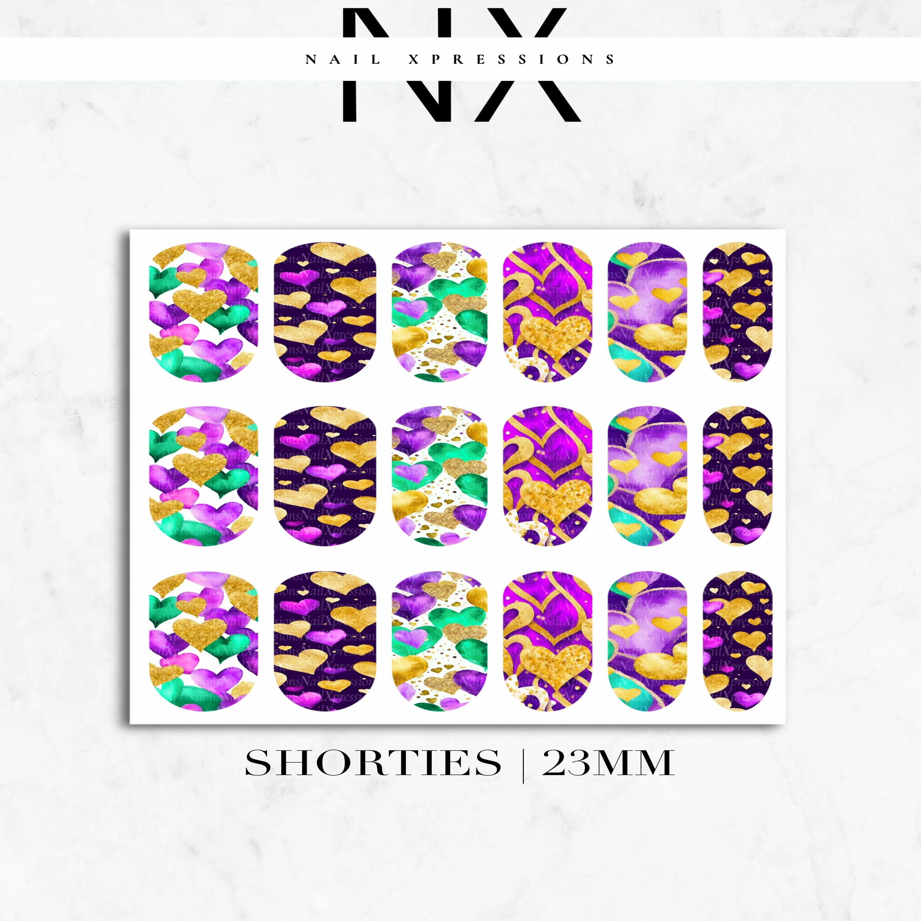 Mardi Gras Hearts Nail Decals | Nail Art Water Transfer | Nail Wraps