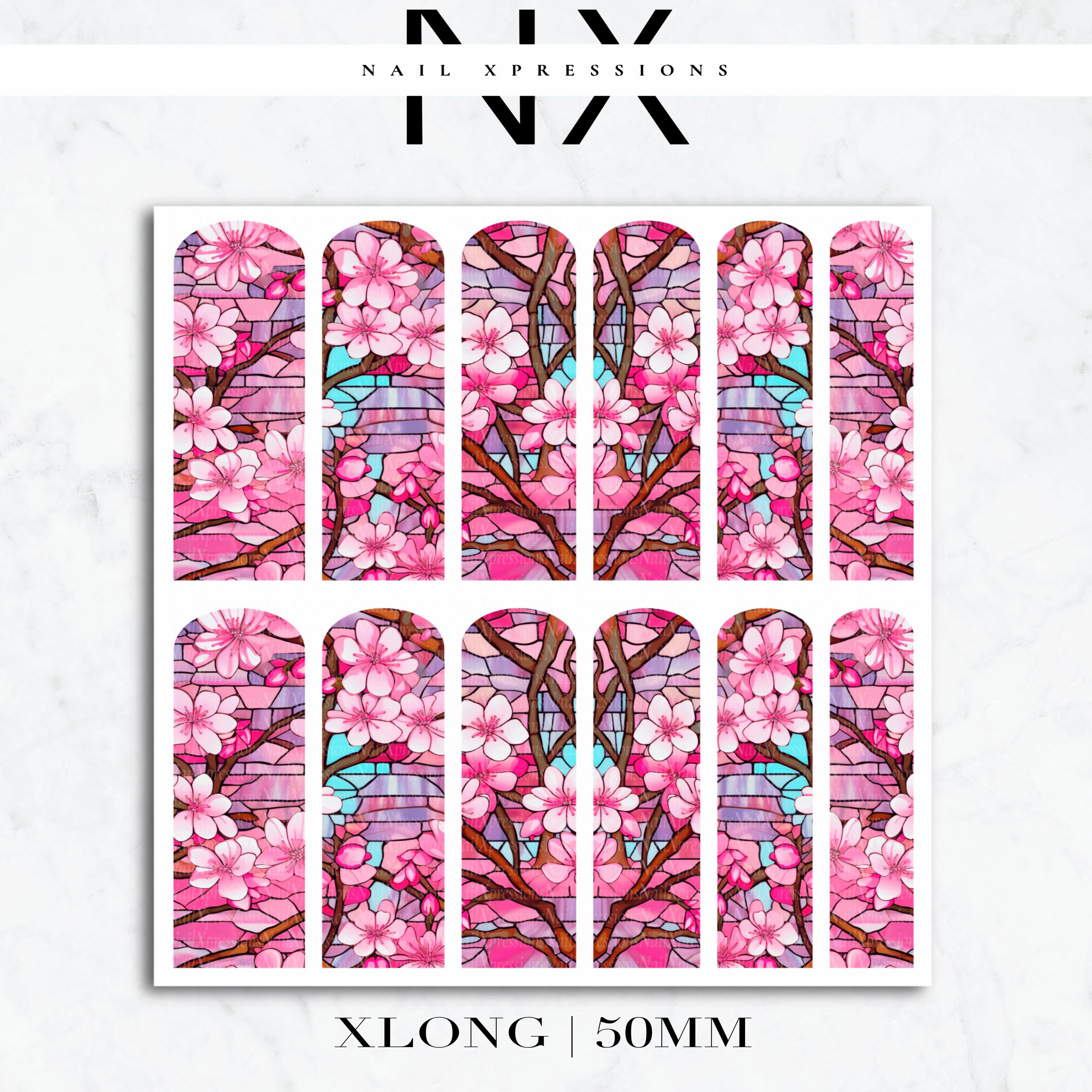 Stained Glass Cherry Blossom Nail Decals | Nail Art Water Transfer | Nail Wraps